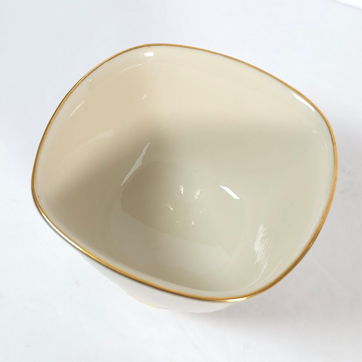 Vintage Lenox Holiday Holly Berry Footed Square Bowl Gold Trim Made in USA