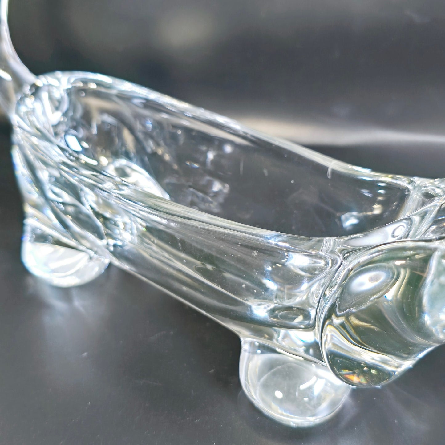 Hand-Blown Vintage Glass Lead Crystal Dachshund Weiner Dog Dish