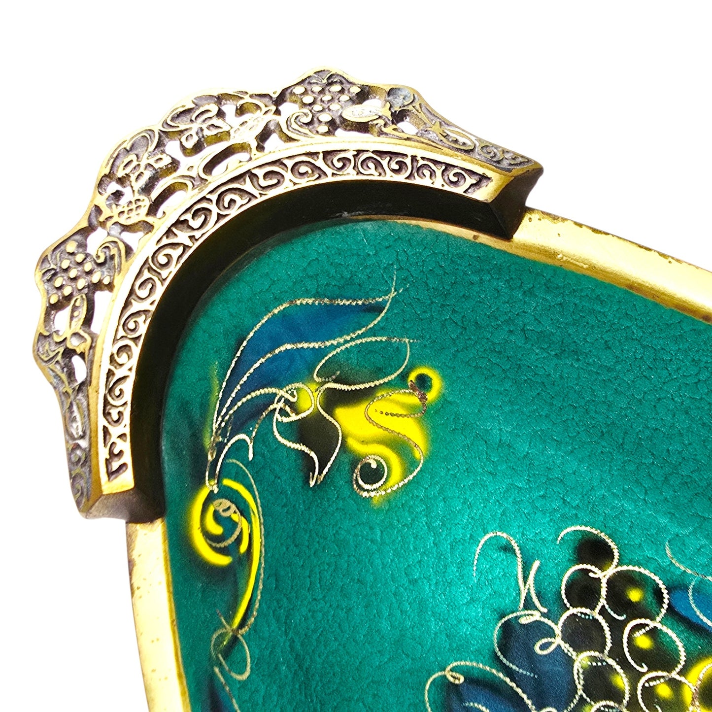 Vintage Israel Enameled Brass Tray Ornate MCM Mid Century Judaica17"