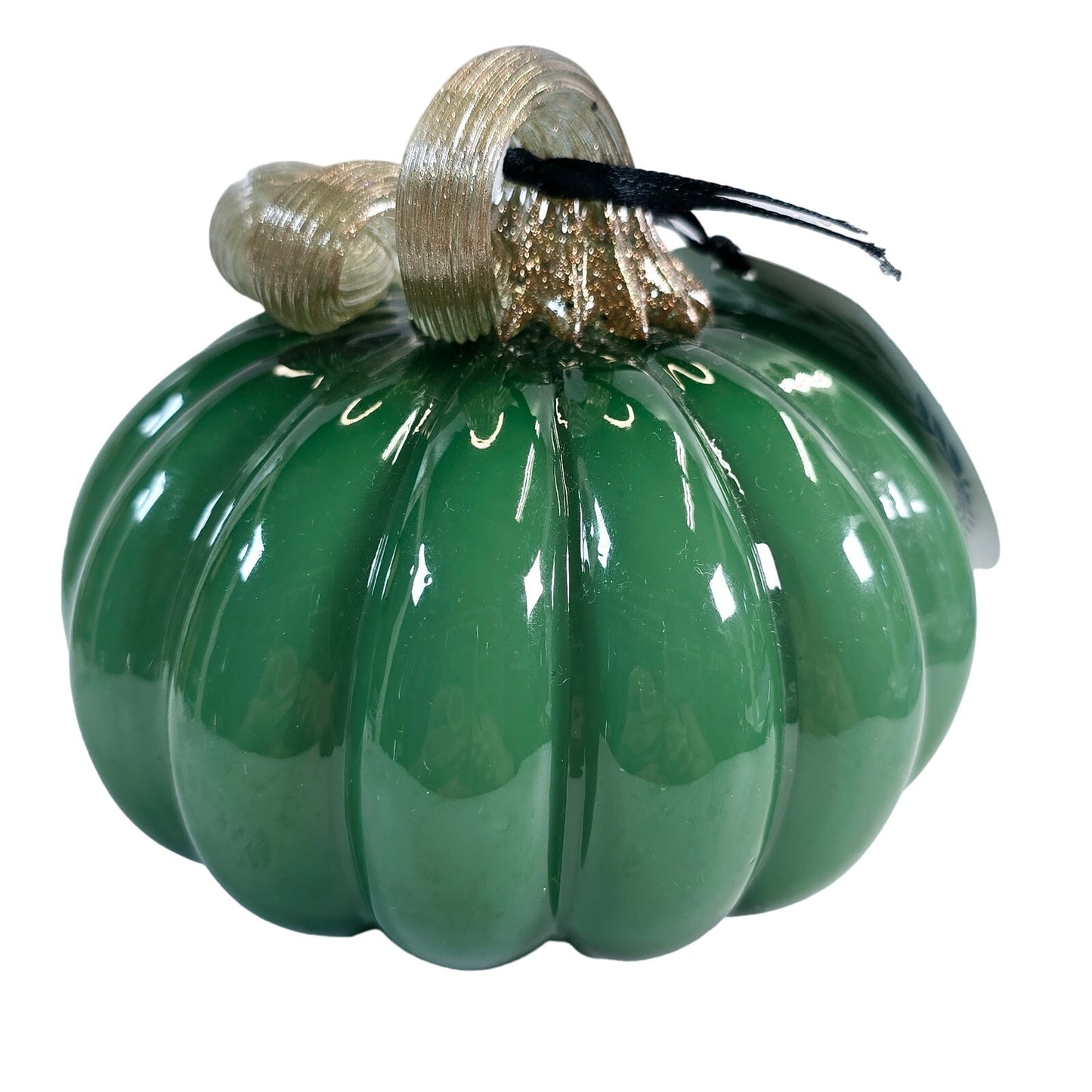 Adorable Mint Green Hand Blown Glass Pumpkin with Applied Stem / Handle