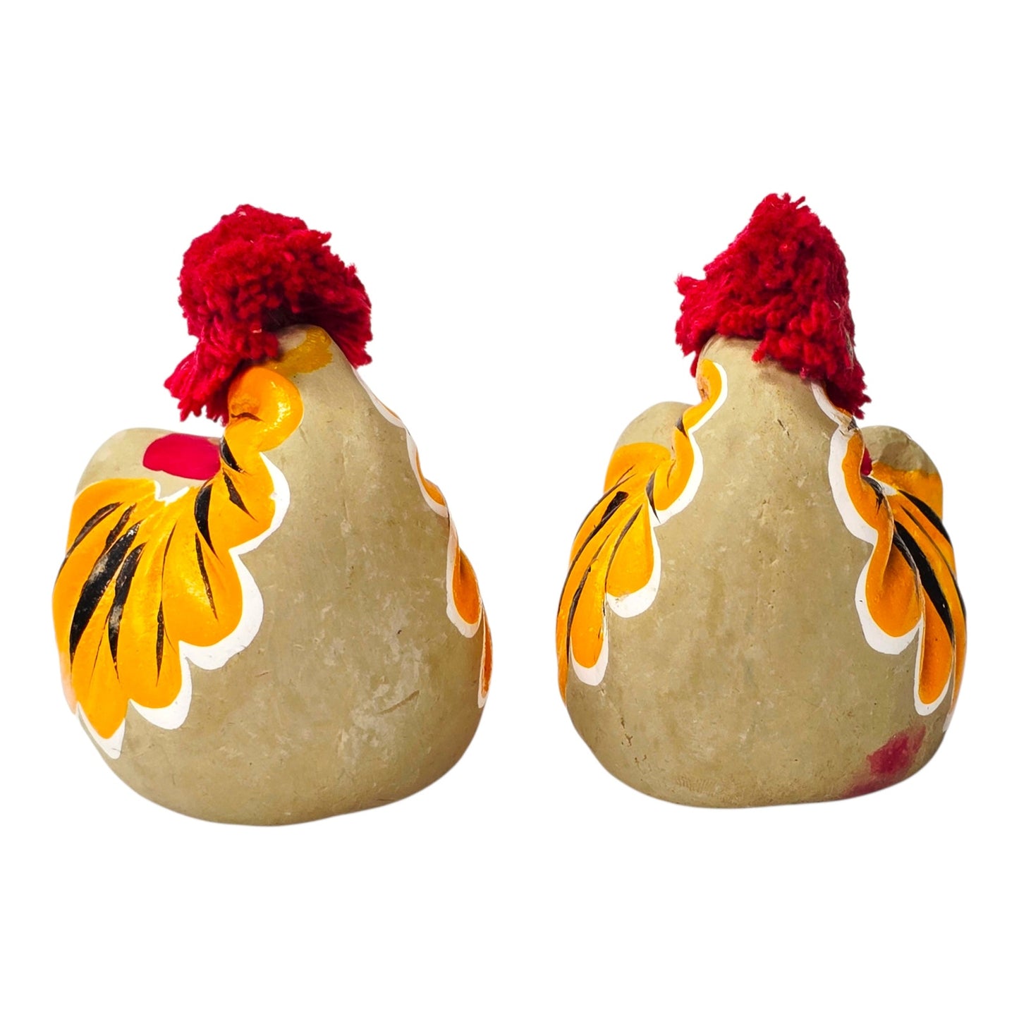 Vintage Chinese Folk Art Clay Tigers Pair Shrimp Body Style Good Luck Fu Wan