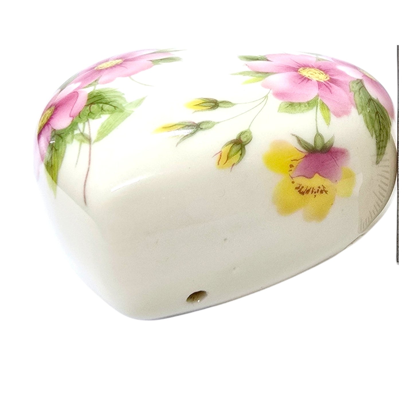 Vintage Porcelain Heart Shaped Pomander with Pink Flowers by Flora Collections