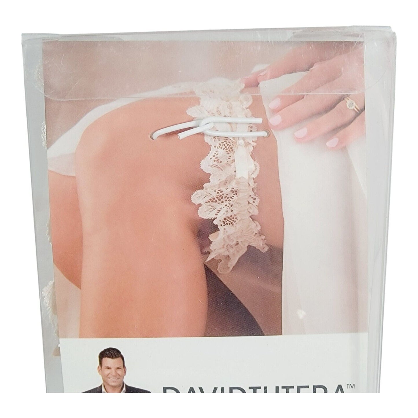 David Tutera Ivory Stretch Lace Garter with Rhinestone, Ivory Lace Garter Belt