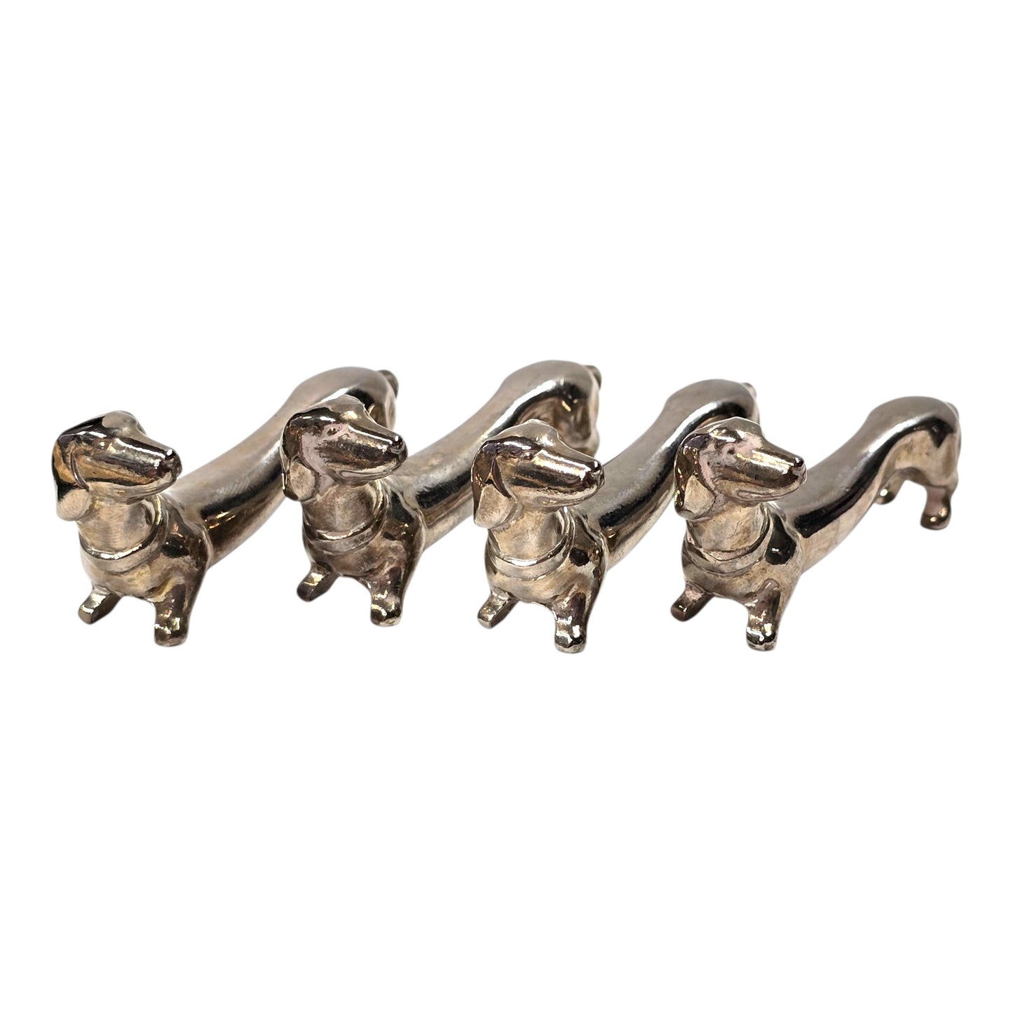 Vintage Dachshund Knife Rests Set of 5 Silver Tone Metal Mid Century Tableware