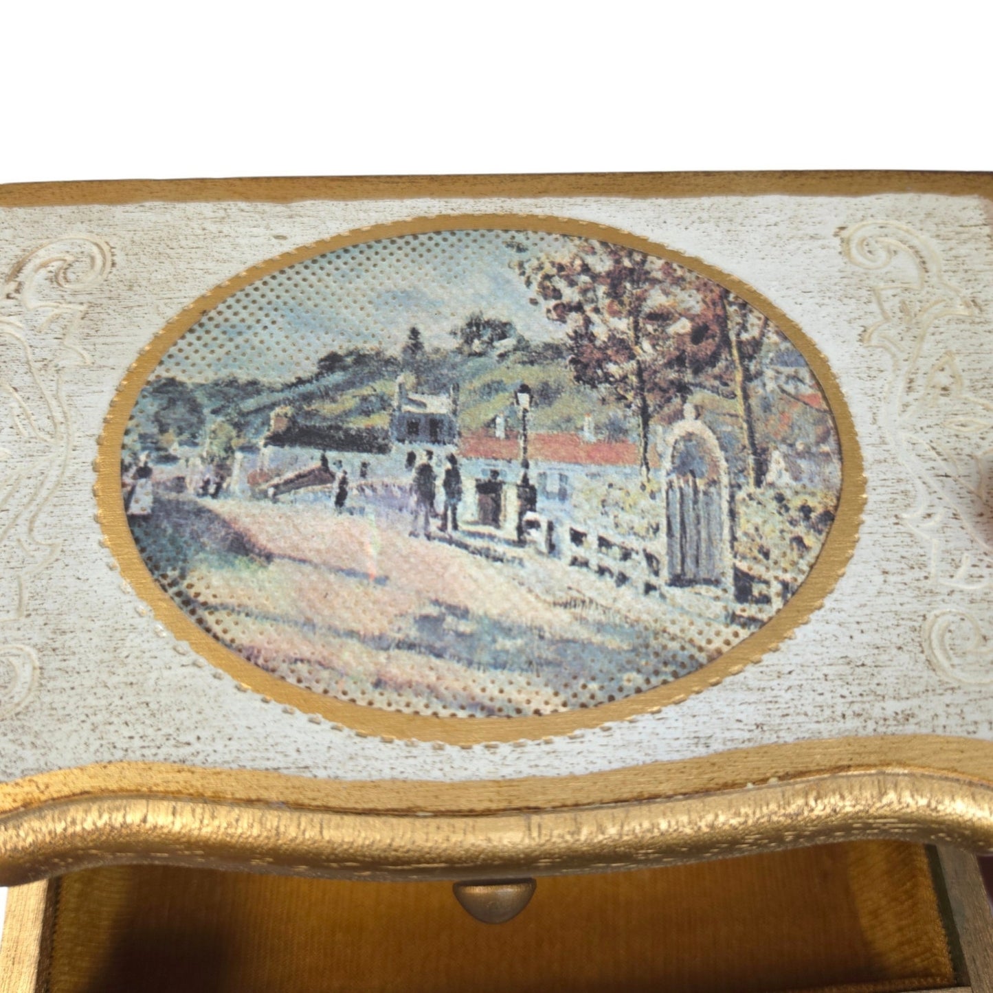 (Reserved for Customer) Vintage Florentine Wood Music Box Jewelry Box Made in Japan Plays: Green Sleeves