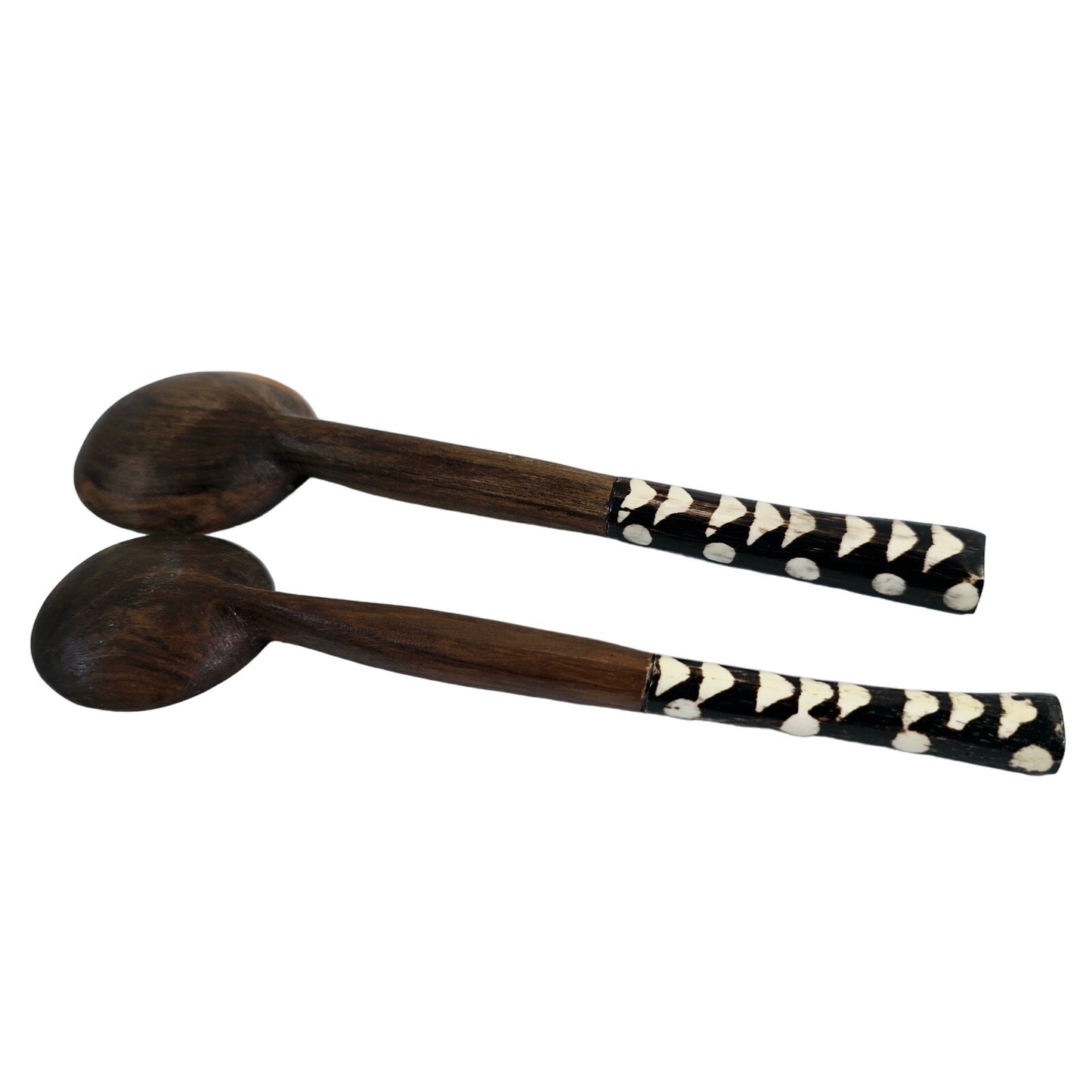 Kenyan Hand Carved Wood Spoons with Decorative Applied Metal Tips