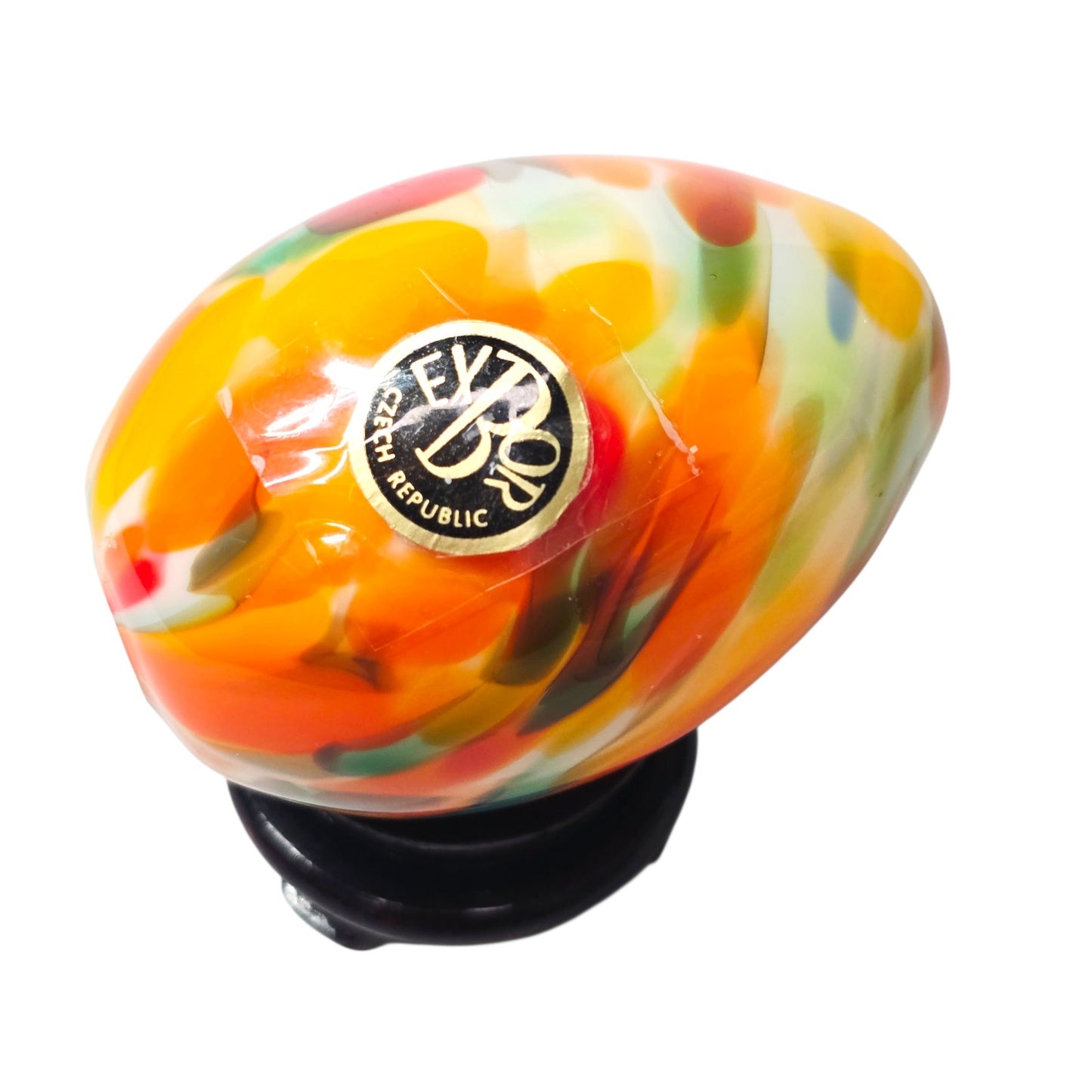 Vintage EXBOR Czech Republic Art Glass Egg Sculpture - Hand Blown Bohemian Glass