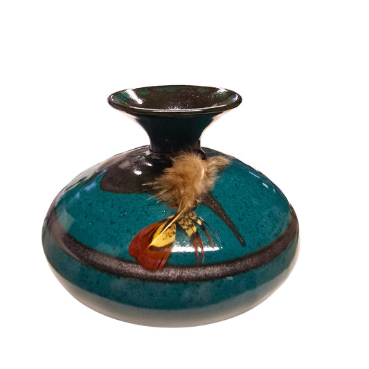 Art Pottery Signed RB Roger Butler, Feather, River Pottery, Blue Ceramic