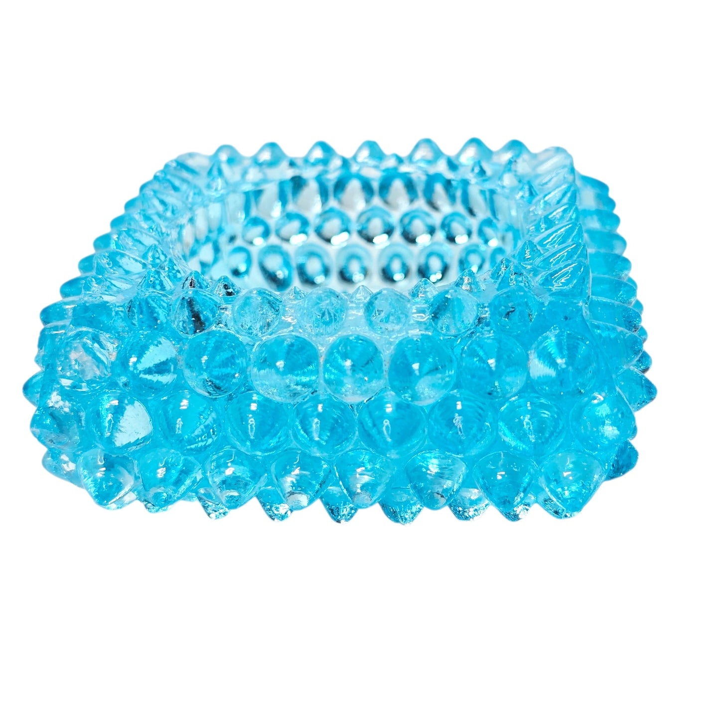 AS IS Fenton Aqua Blue Hobnail Glass Votive Holder Glows UV Reactive Manganese