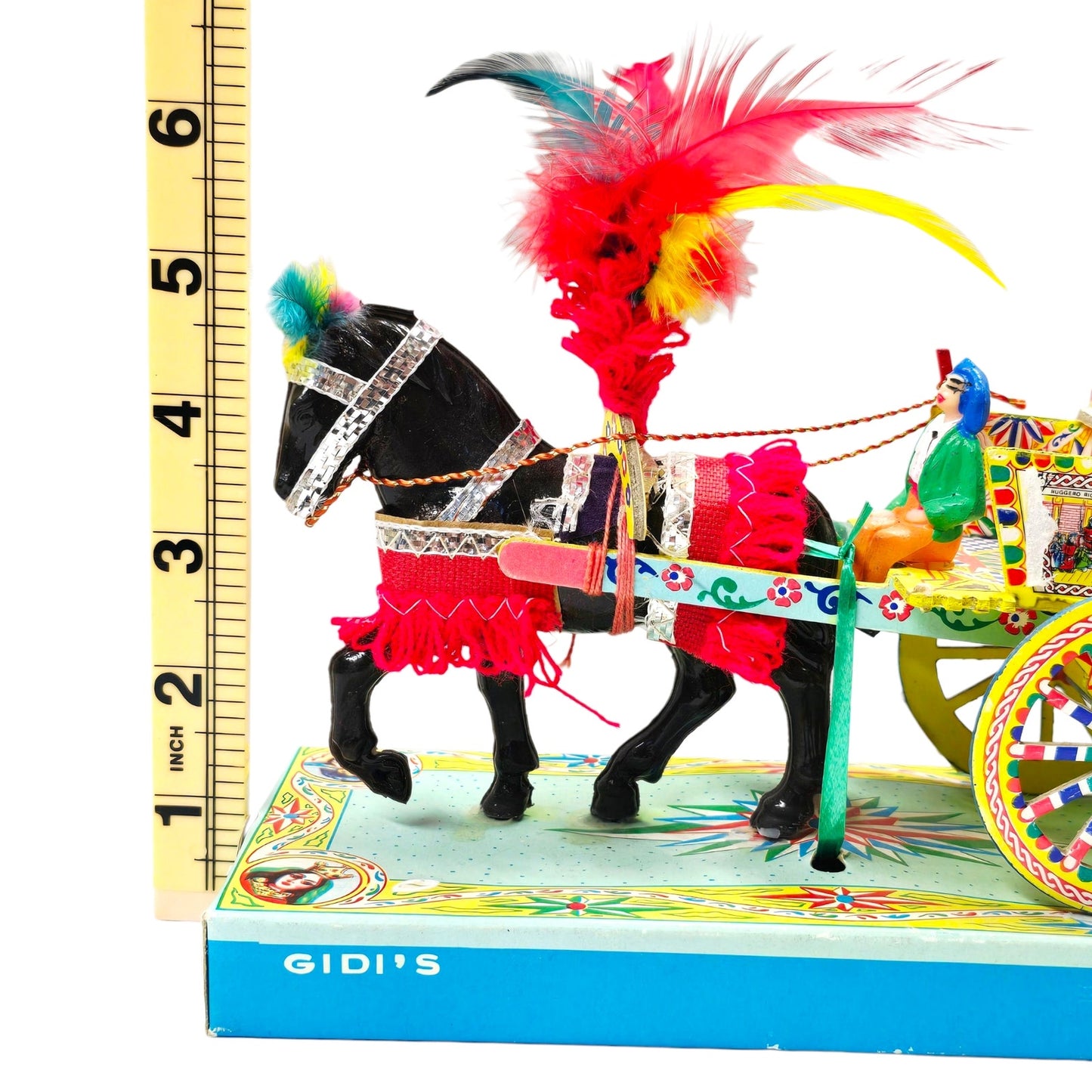 Vtg Gidi's Carrettino Siciliano Folk Art Paper Mache Wood Horse-Drawn Cart Italy