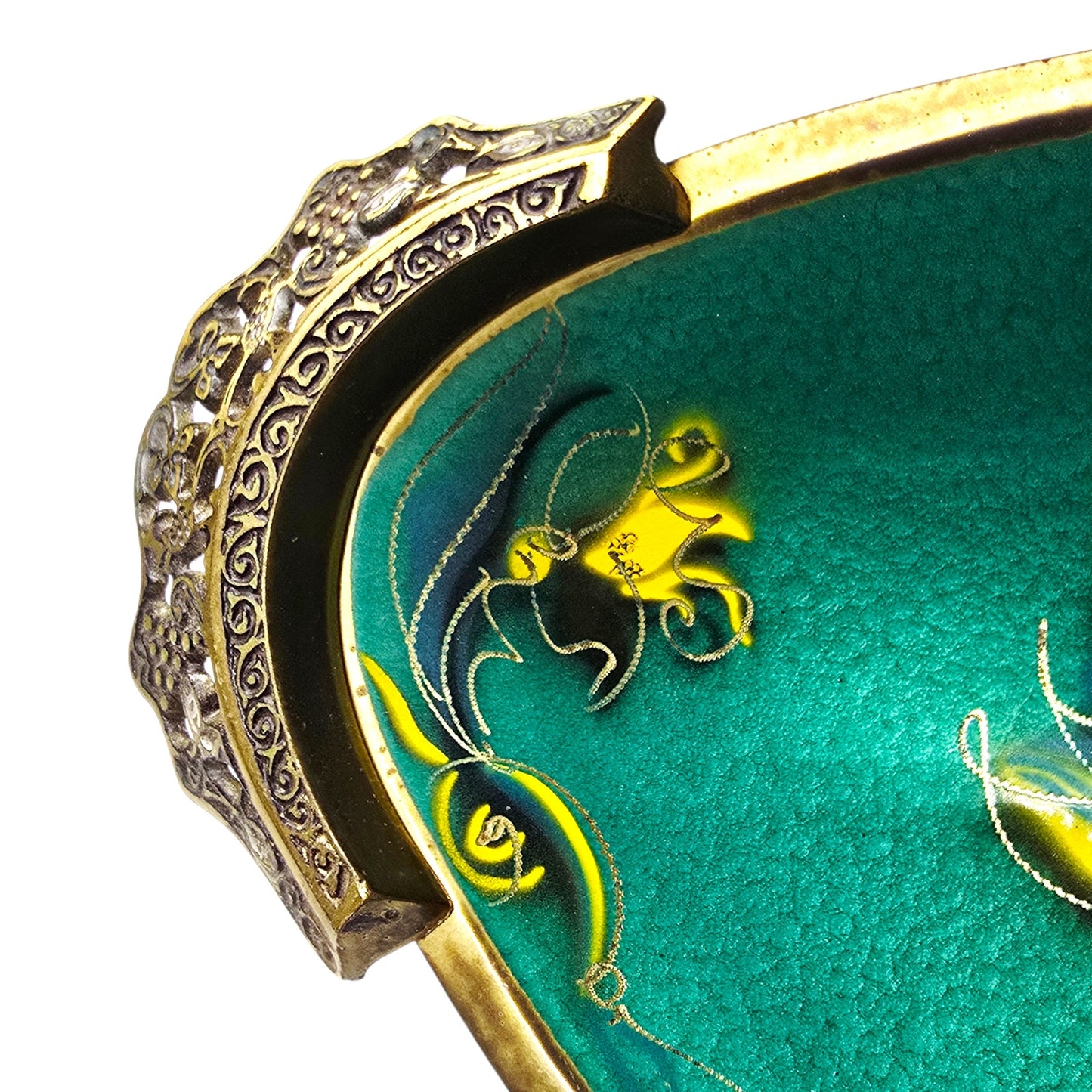 Vintage Israel Enameled Brass Tray Ornate MCM Mid Century Judaica17"