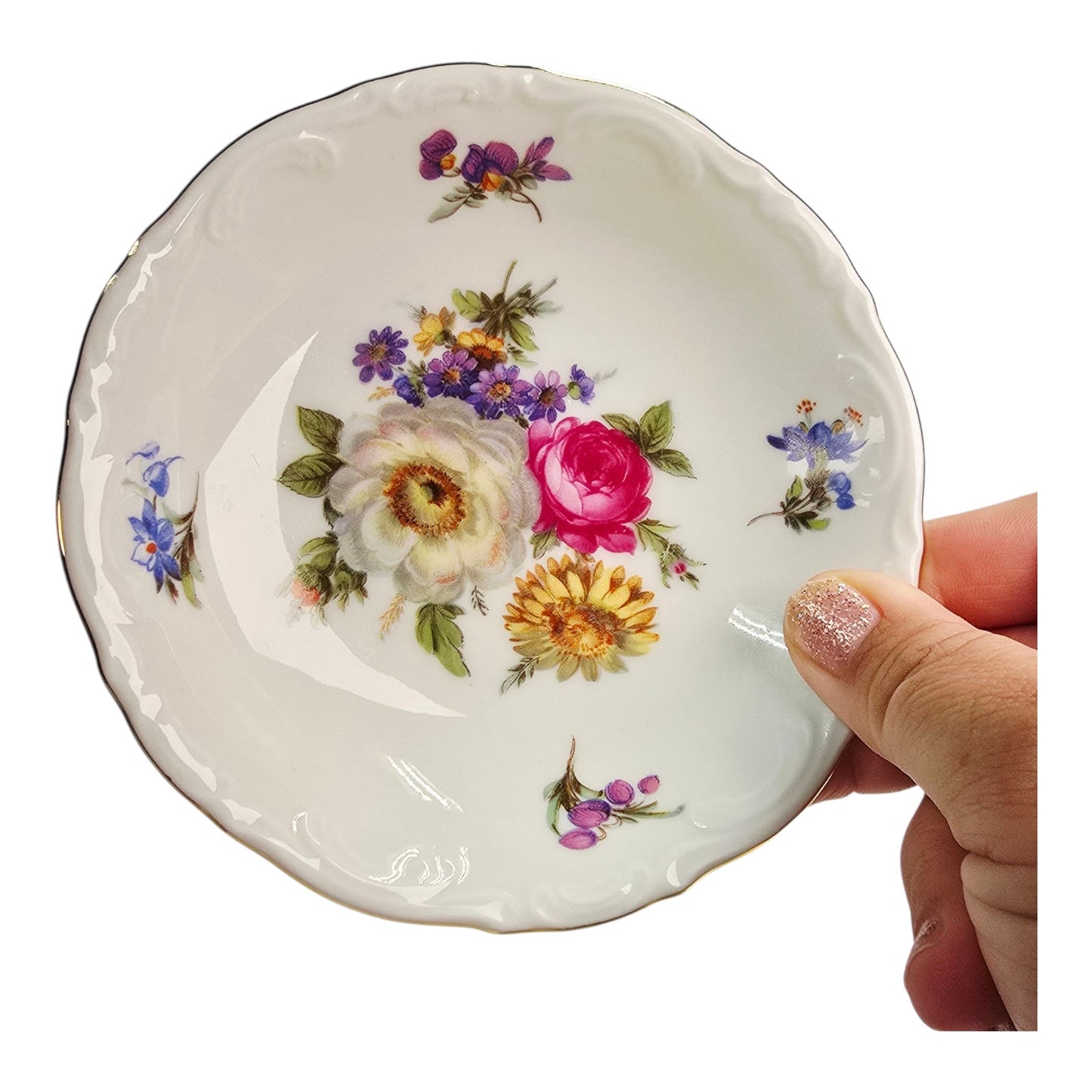 Vtg Mitterteich Bavaria "Meissen Floral" Germany Desert Fruit Bowl Trinket Dish