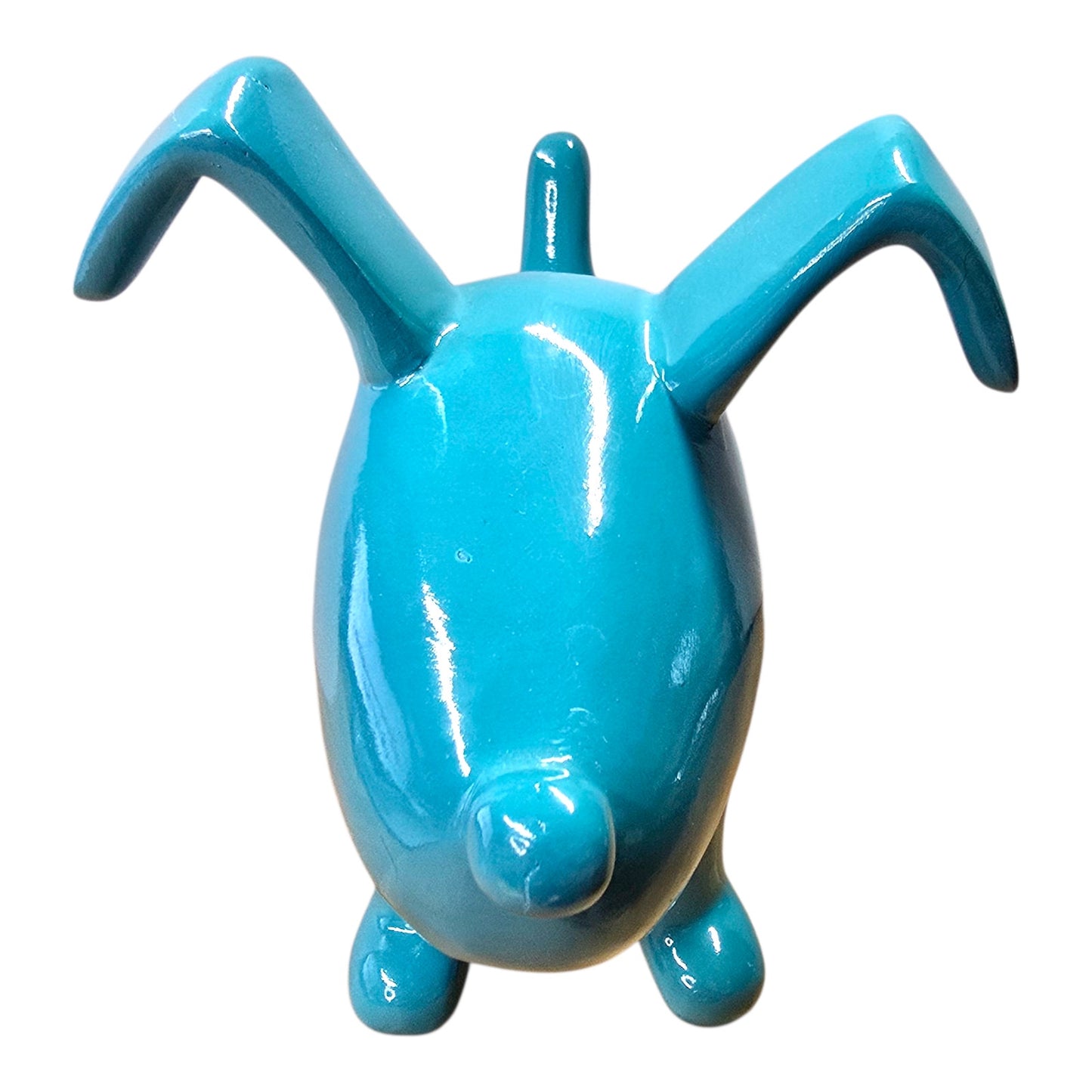 Modern Ceramic Dog Figurine Blue Glossy Pop Art Style Safe Paint 9" Home Decor