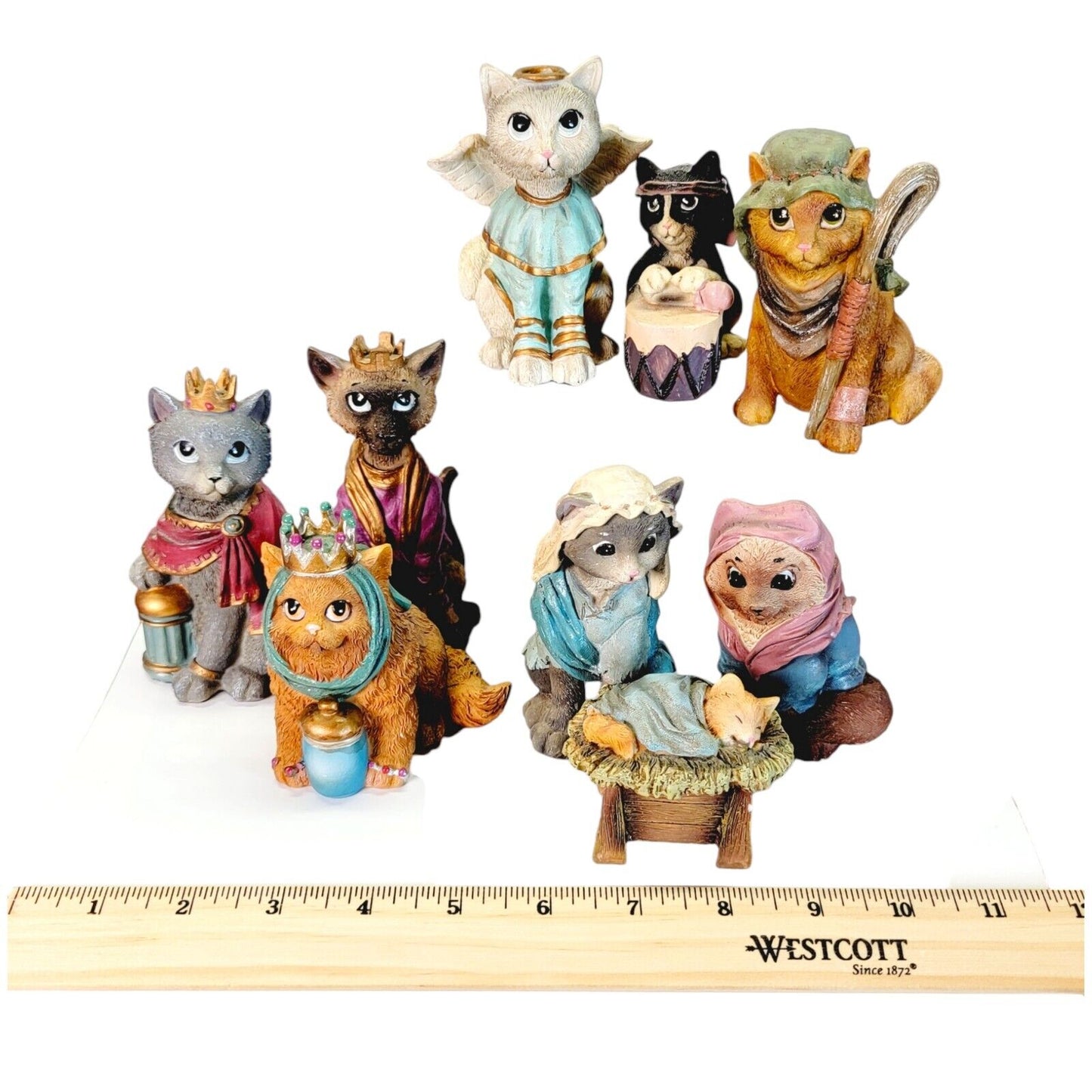 9 Pc Cat Nativity Set, Cat Christmas Cat Figurines WMG 2006-Angelee