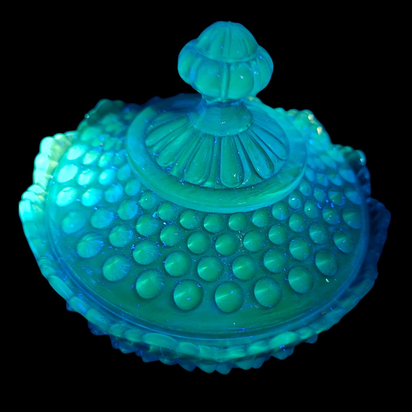 Vintage Blue Hobnail Covered Compote Pedestal Candy Dish – Glows Under 365nm UV
