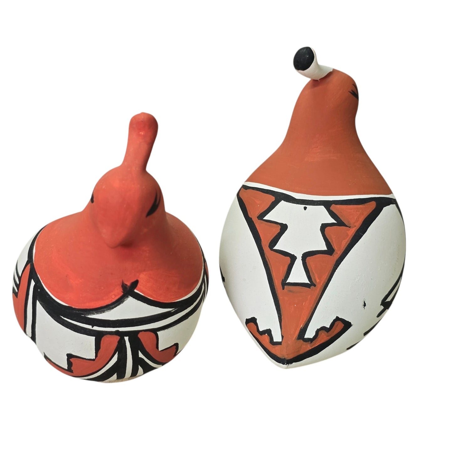 Set of 2 Signed Isleta Pueblo Quail Birds, Handmade Mexican Pottery