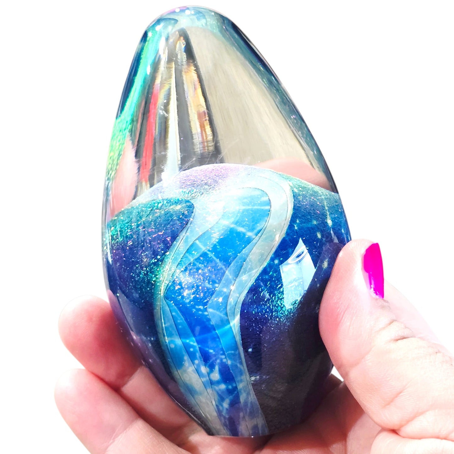Robert Eickholt Signed Art Glass Paperweight 1995 Dichroic Blue Egg ESGA Vtg