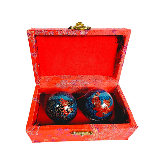 Vintage Chinese Musical Dragon Baoding Balls in Red Vintage Box