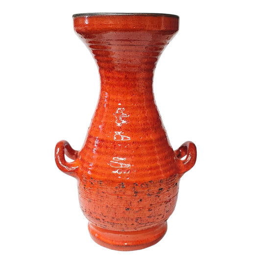 Vintage MCM Red Fat Lava Glaze Studio Pottery Vase Double Handle 9.25"