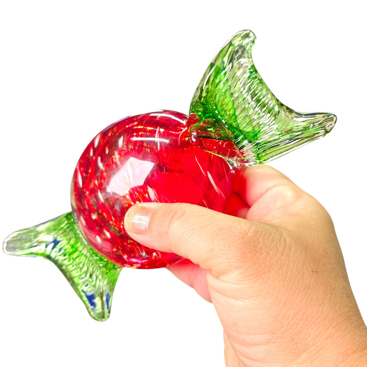 Large Handblown Art Glass Candy Red and Green, Christmas Candy Decoration