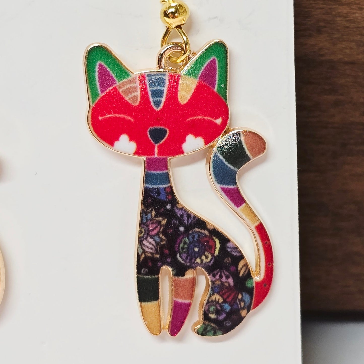 Artisan Crafted Enamelled Cat Dangle Earrings