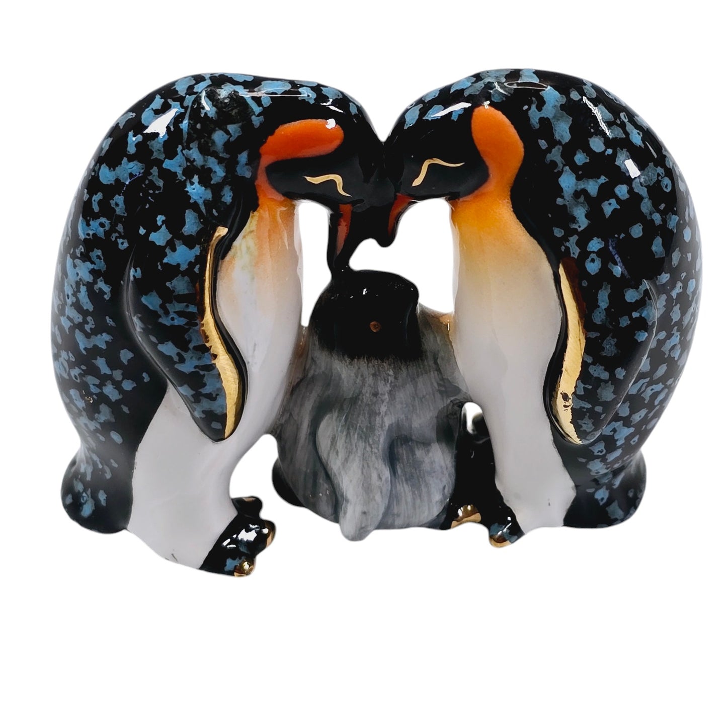 Emperor Penguin Family Ceramic Glazed Figurine, 2" H x 2.5" W