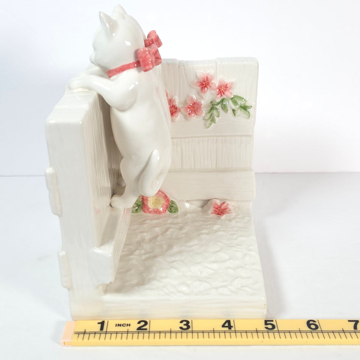 Punch Studio Ceramic Kitten Cat Bookend Pink Bows Floral Garden Wall READ