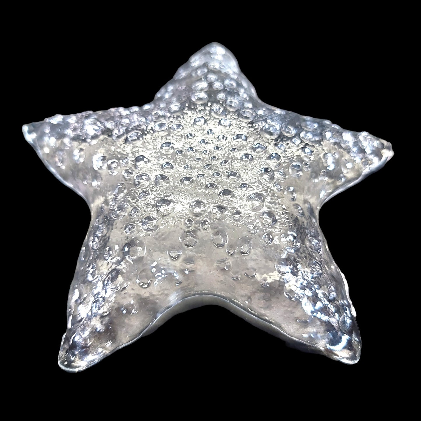 Clear Glass Star Fish Trinket Dish, Textured Bubble Glass 6" W