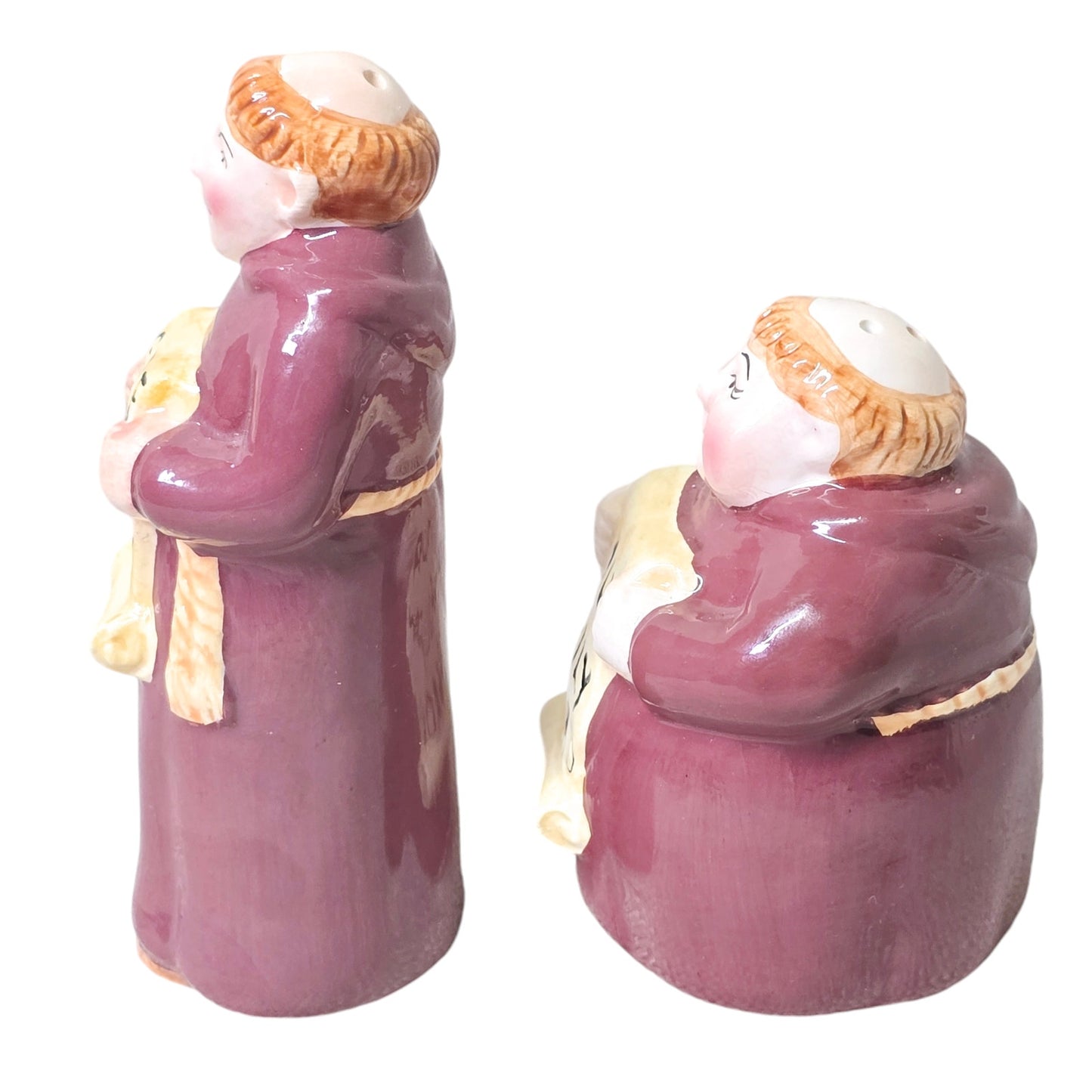 Vintage Monk Salt & Pepper Shakers "Give Us This Day Our Daily Bread”, Clay Art