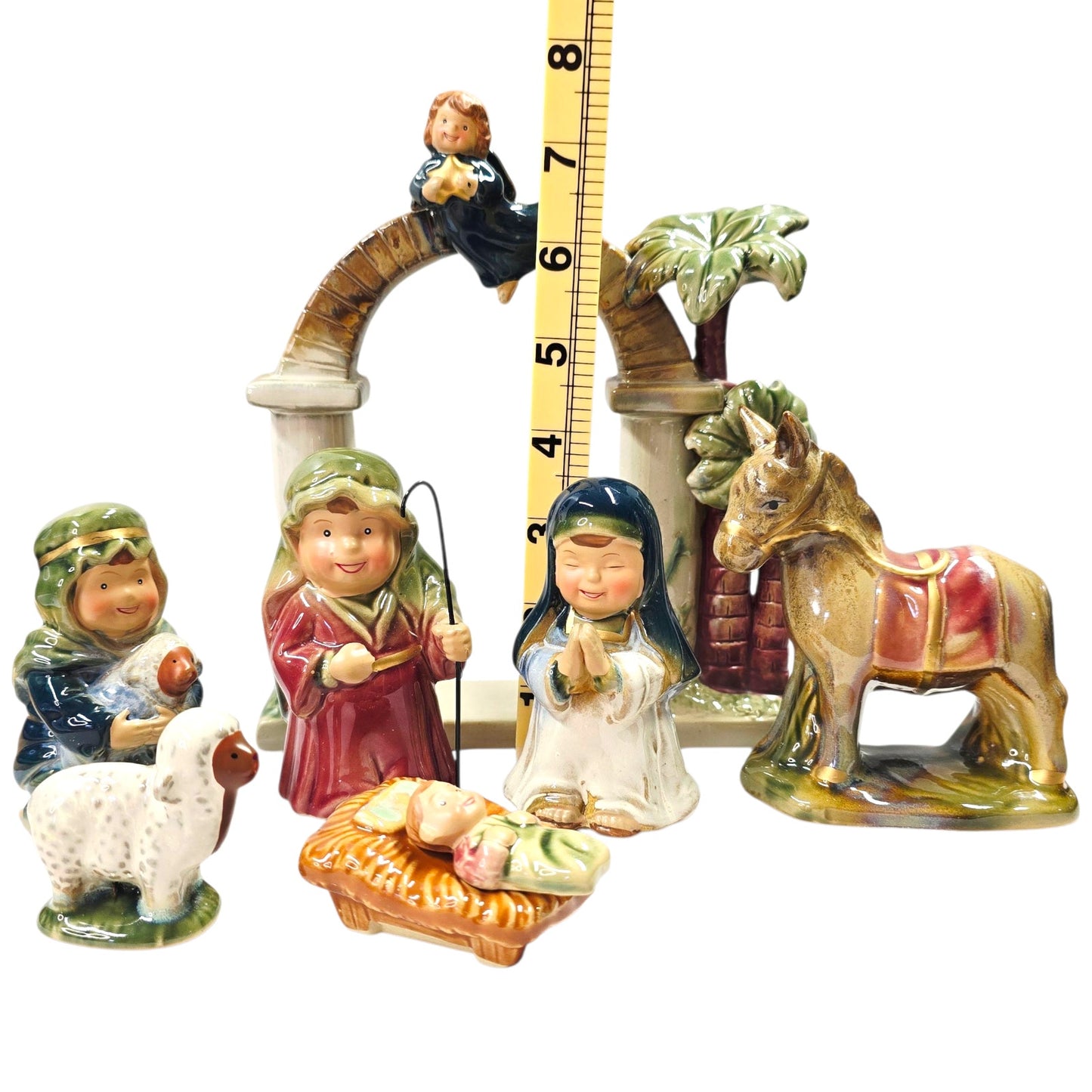 Vtg JC Penney Home Collection Nativity 8pc Glazed Figures Christmas Decor AS IS