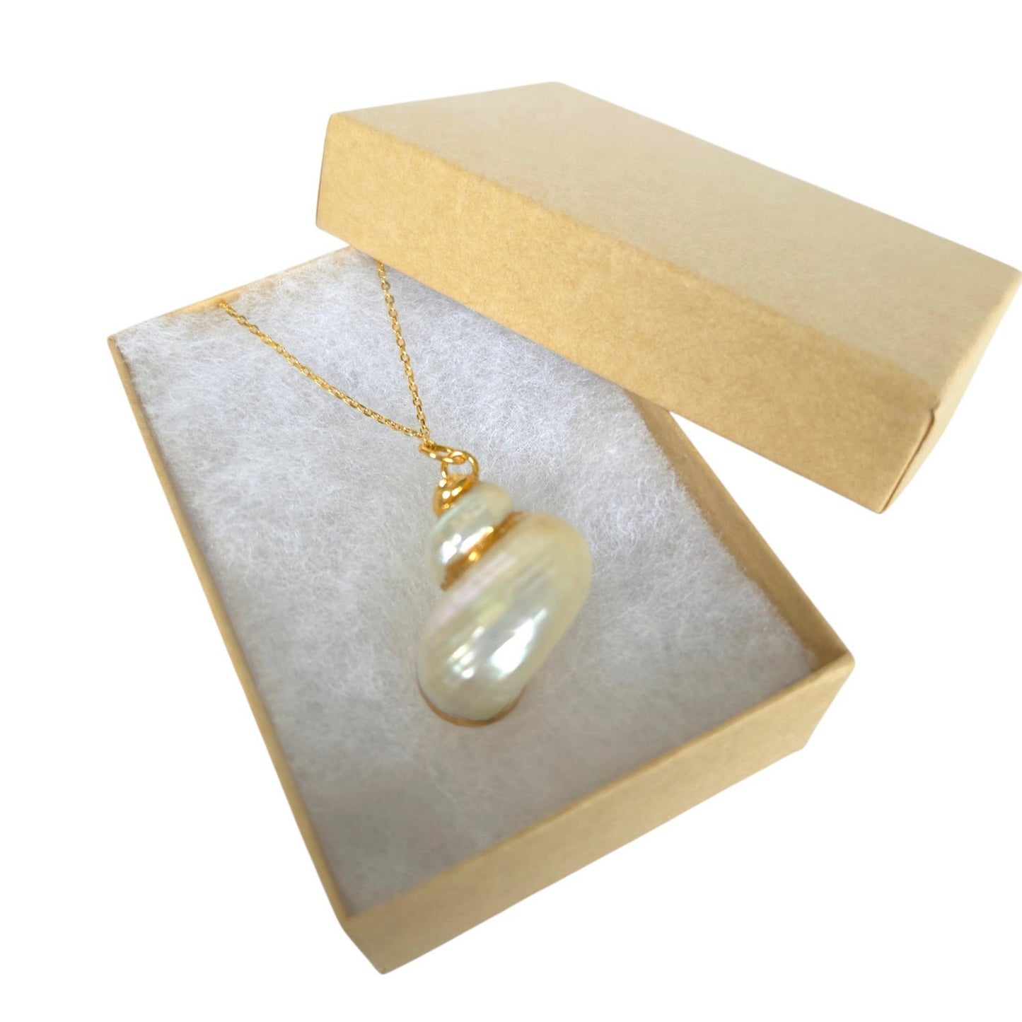 Vintage Gold Electroplated Turbo Shell Pendant Necklace 18 in 925 Chain