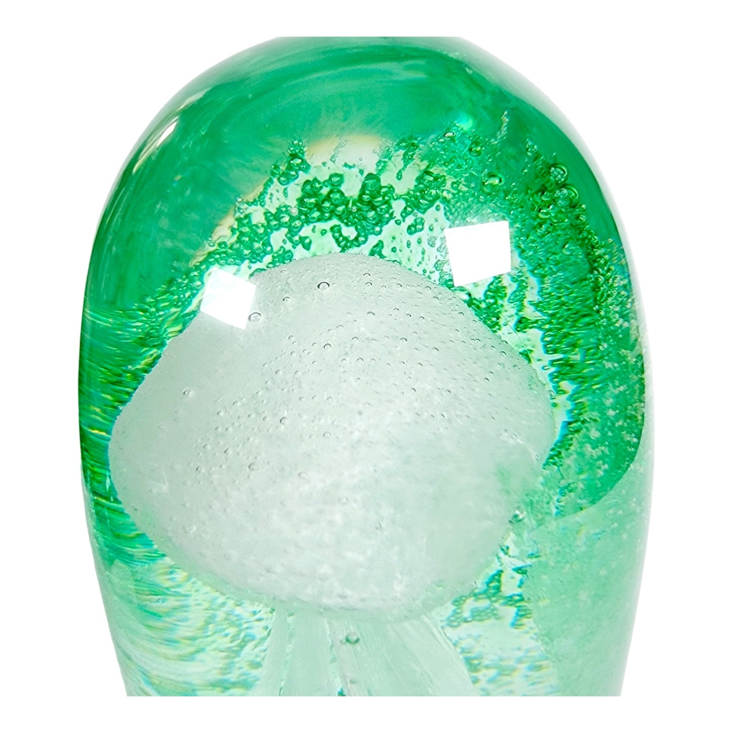 Green Art Glass Jellyfish Paperweight, Glows, Hand-Blown Art Glass Jellyfish