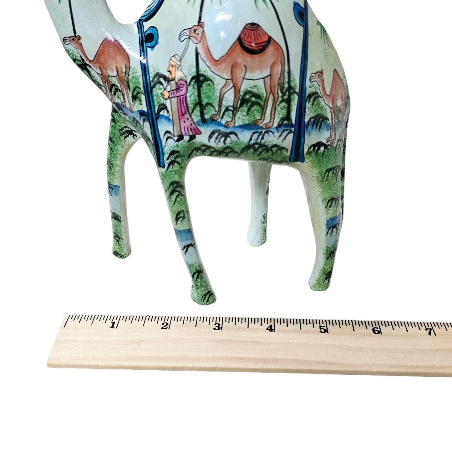 Hand Painted Carved Wood Egyptian Dubai Themed Camel