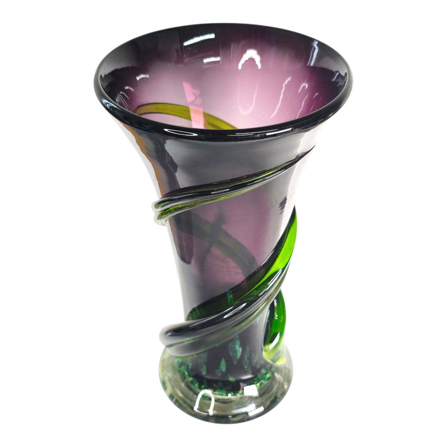 Reserved for Customer: Amethyst Purple Applied Wrapped Green Sparkle Art Nouveau Style Vase
