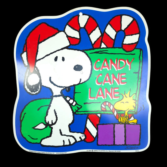 Vtg 1999 Peanuts Snoopy Candy Cane Lane Holiday Wall Sign Impact Plastics USA