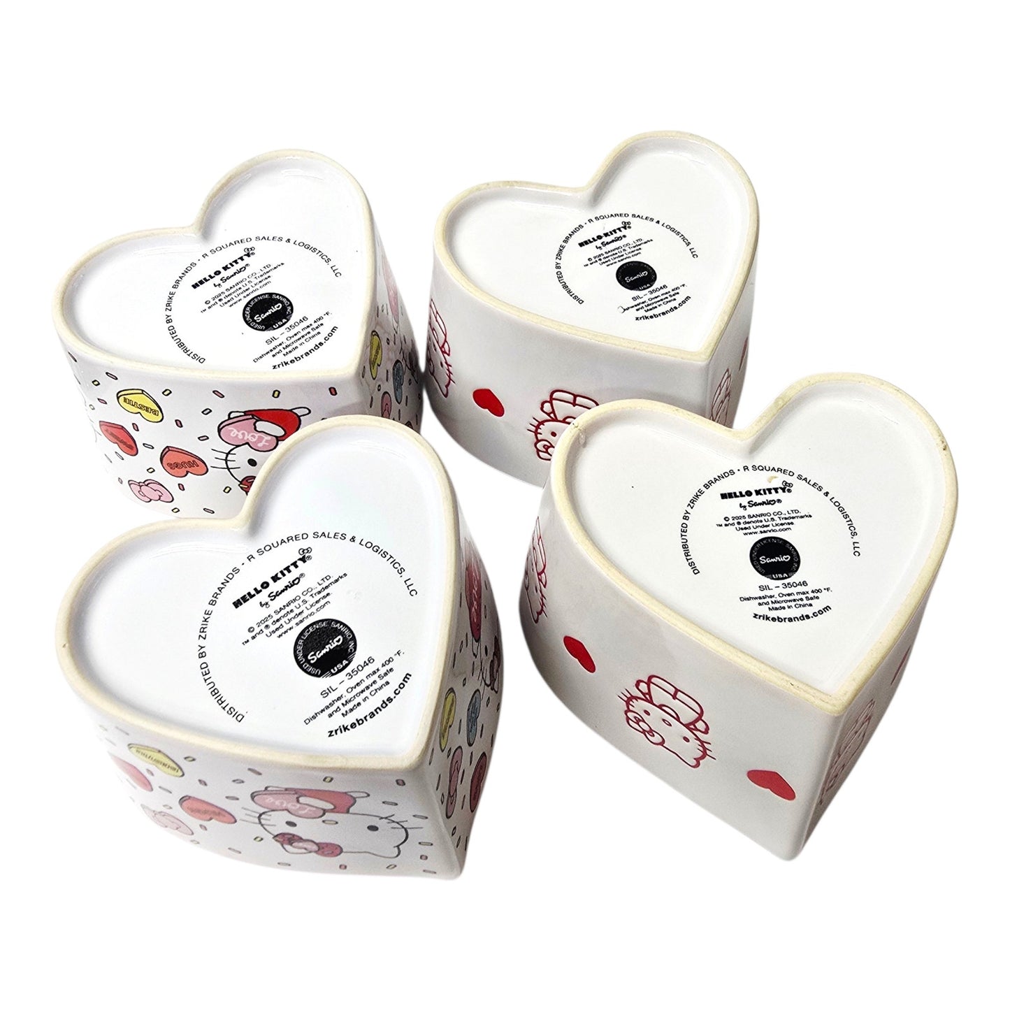 Set of 4 Hello Kitty Valentine's Day Heart Ceramic Ramekins Sanrio Love Designs