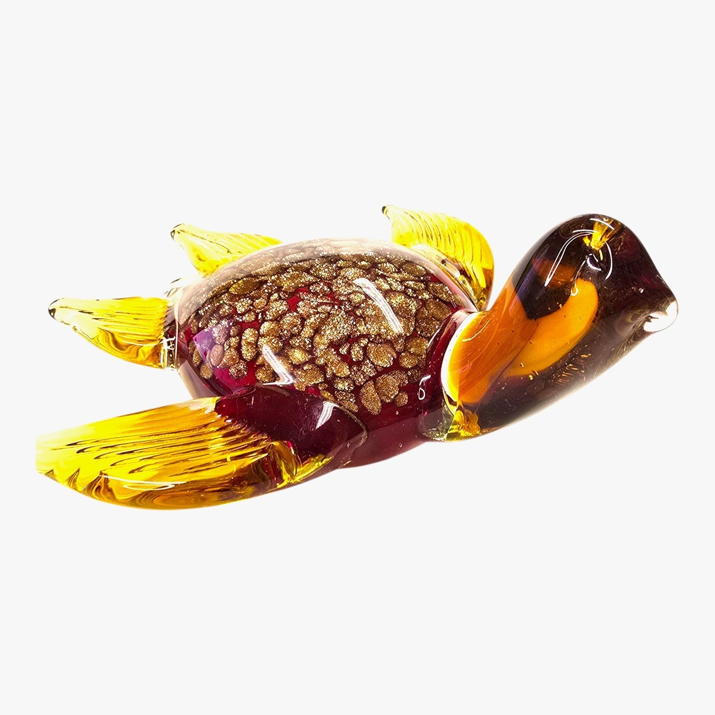 Vtg Art Glass Sea Turtle Figurine Red Amber Gold Aventurine Style 7.5"