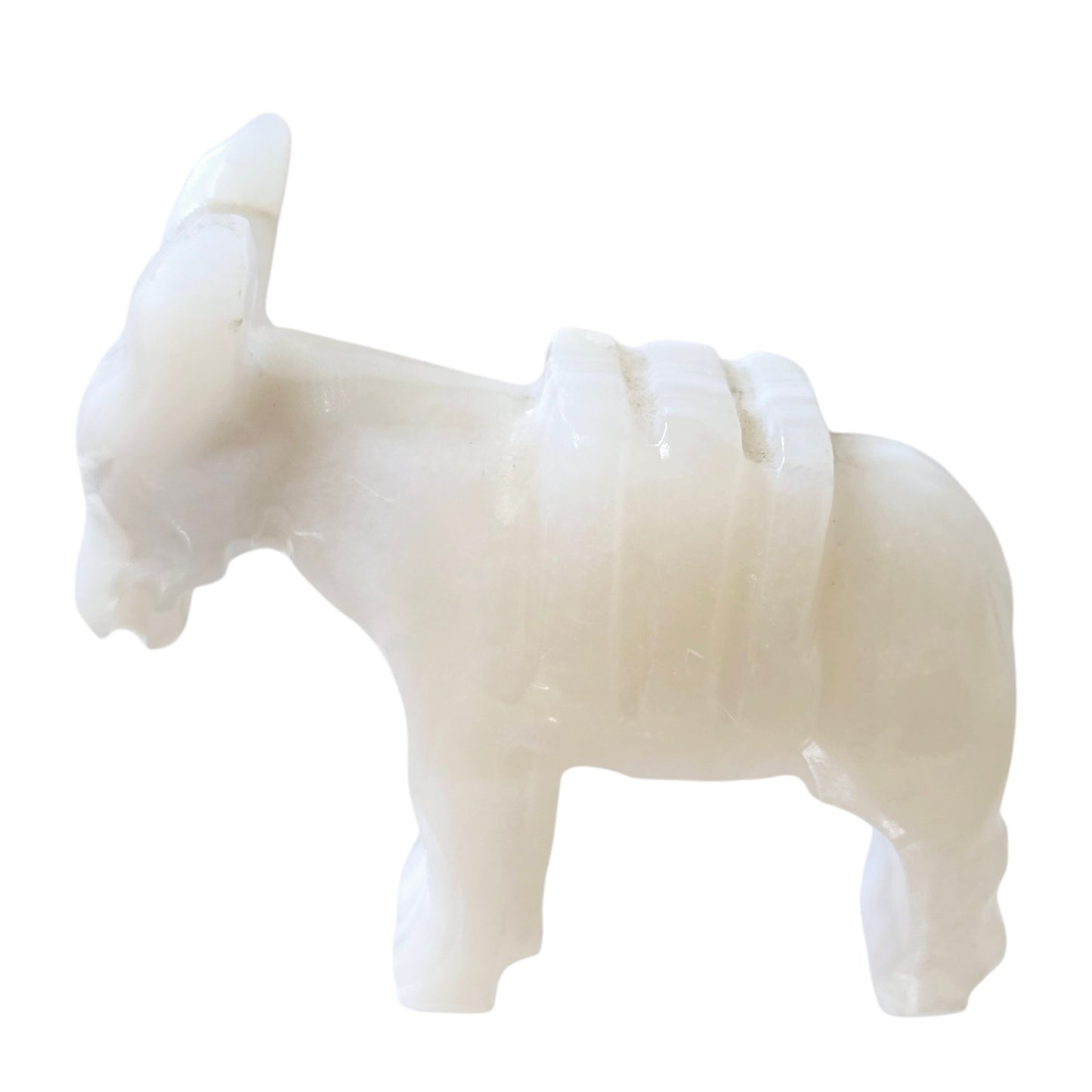 Hand Card White Onyx Burro Mule with Pack Saddle, Donkey, Nativity