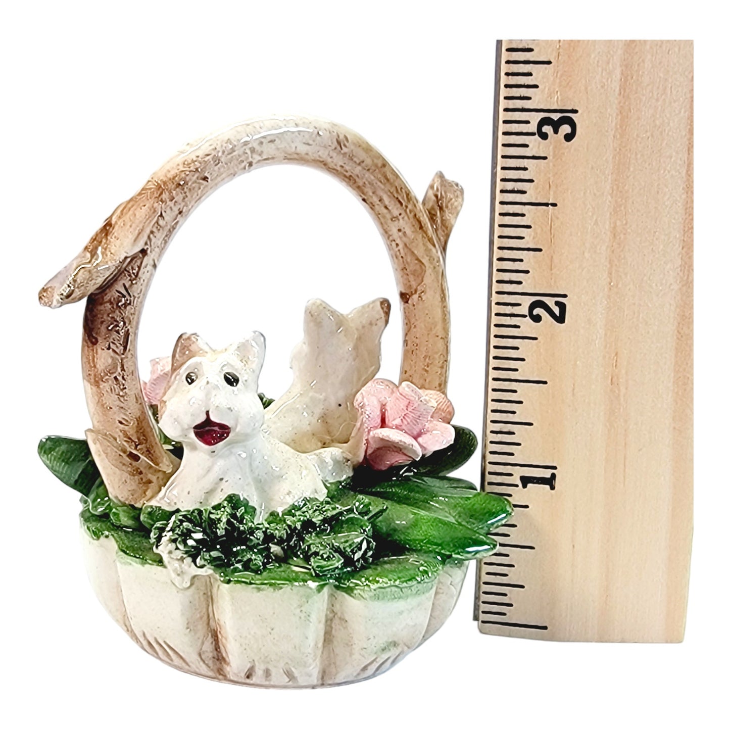 Vintage Capodimonte Italy Dogs (or cats) in a Basket with Flowers Porcelain Figurine