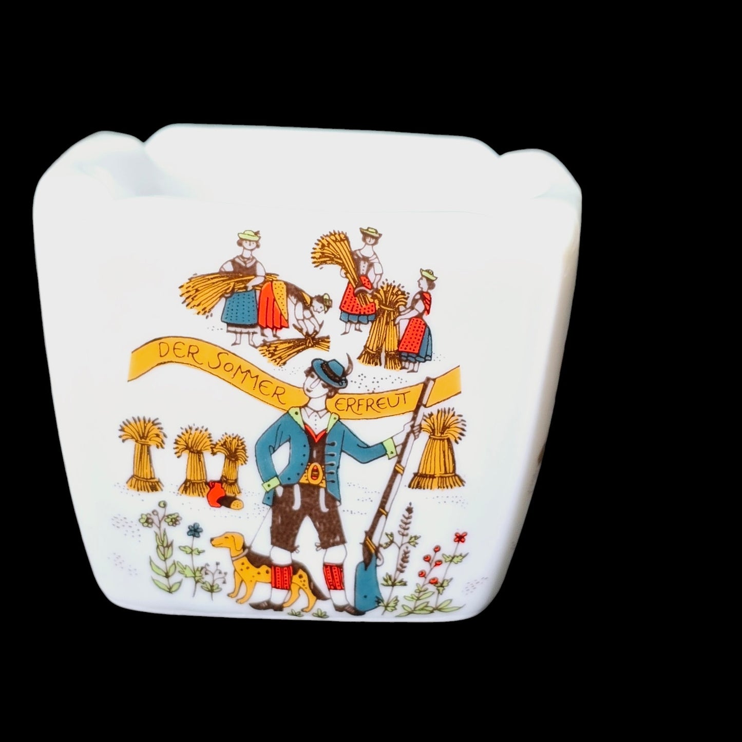 Vintage German Four Seasons Folk Art Ceramic Ashtray, Altenkunstadt Bavaria, 3 1/8" W