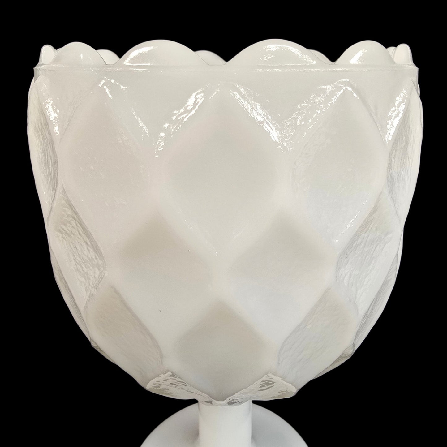 Vintage Milk Glass Pedestal Goblet Diamond Quilt Pattern Vase White Retro