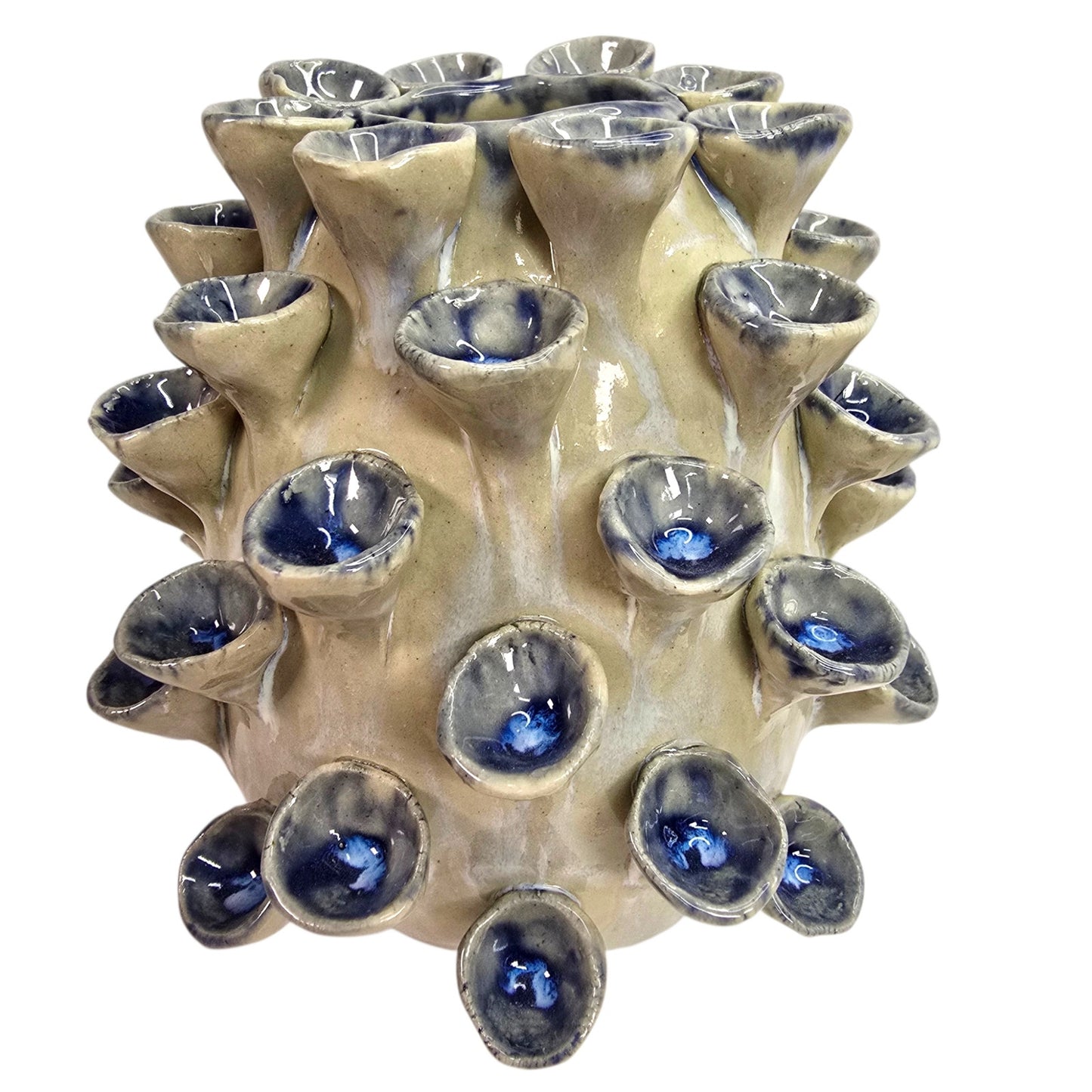 Vintage Art Pottery Barnacle Urchin Vase Thailand Blue Glaze Textured Figural 6"
