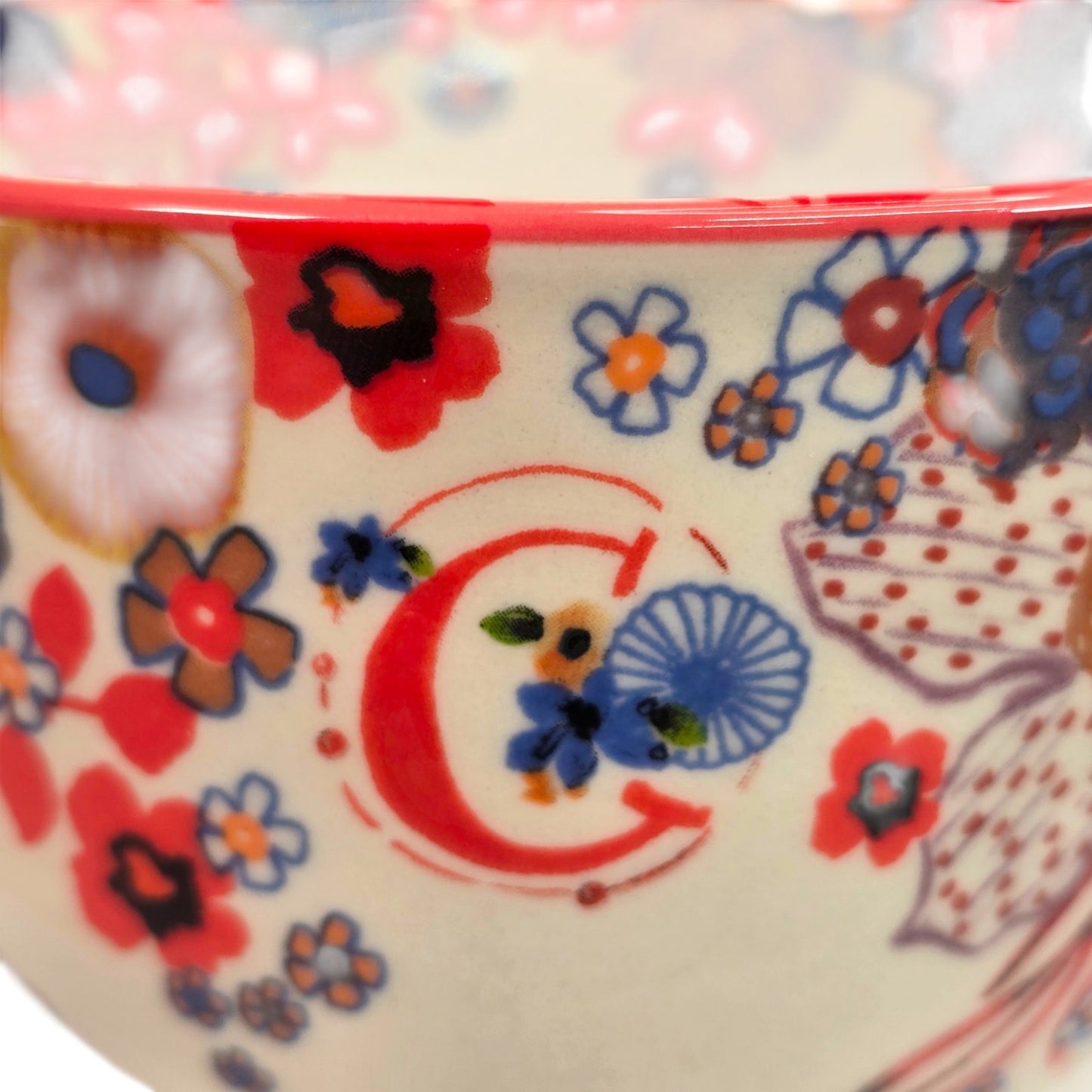 Anthropologie Teatime Monogram C Jumbo Tea Cup Coffee Mug Floral Ceramic Retired