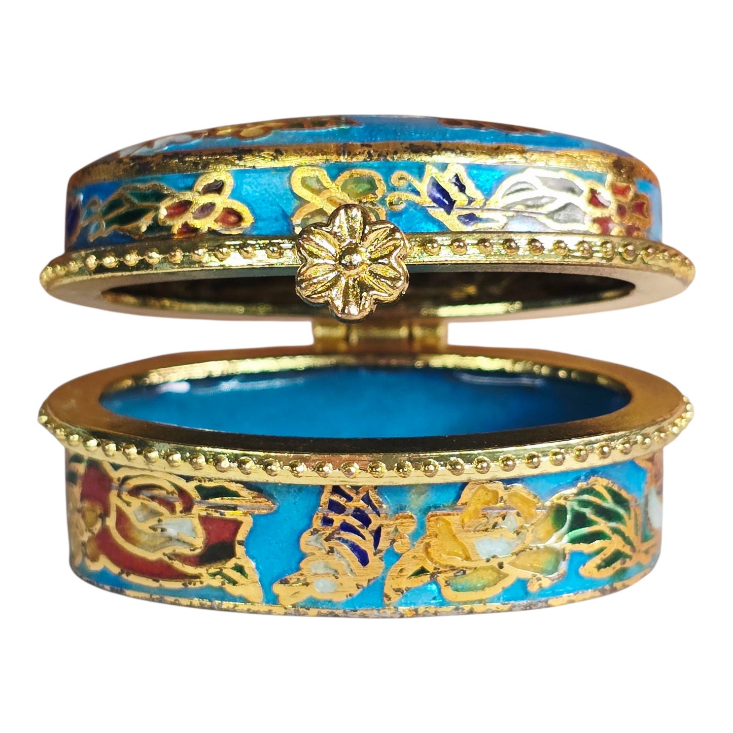 Vintage Cloisonne Trinket Box - Hummingbird & Flowers