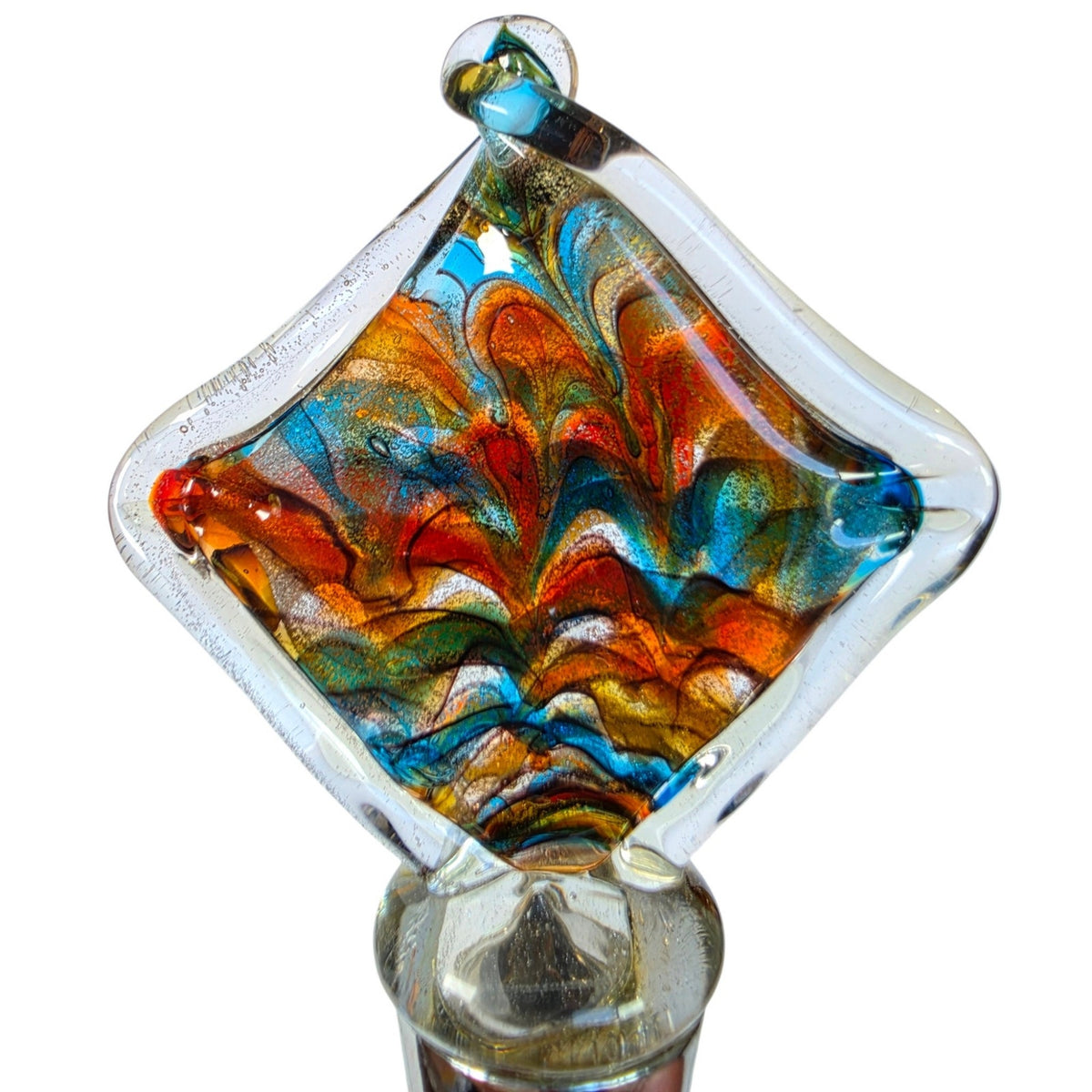 Multicolor Art Glass Wine Bottle Stopper Folded Glass Square Abstract Retro