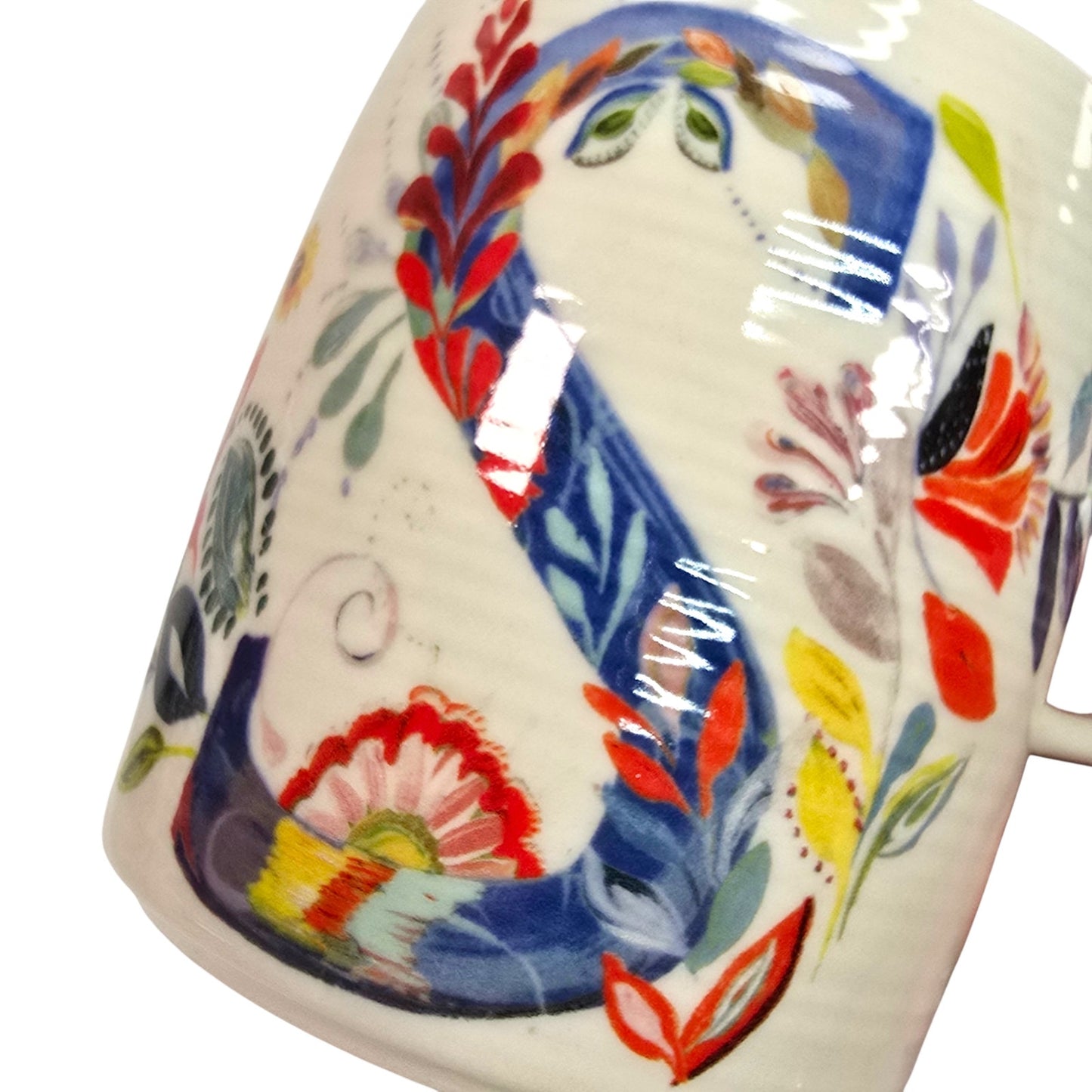 Anthropologie Petal Palette Monogram Mug Letter S Floral Starla M. Halfmann