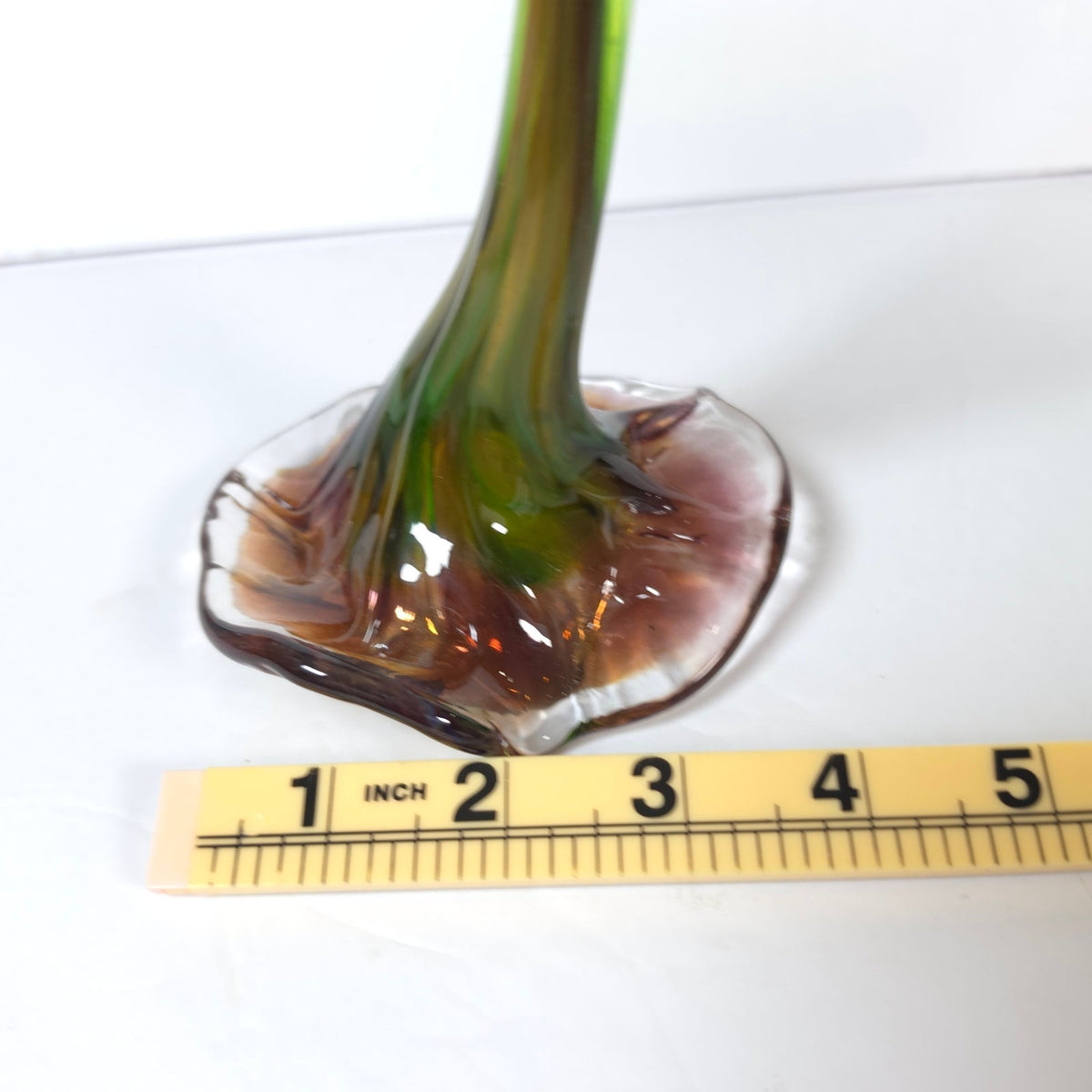 Vintage Art Glass Calla Lily Flower Long Green Stem Purple Pink Bloom 12 Inch