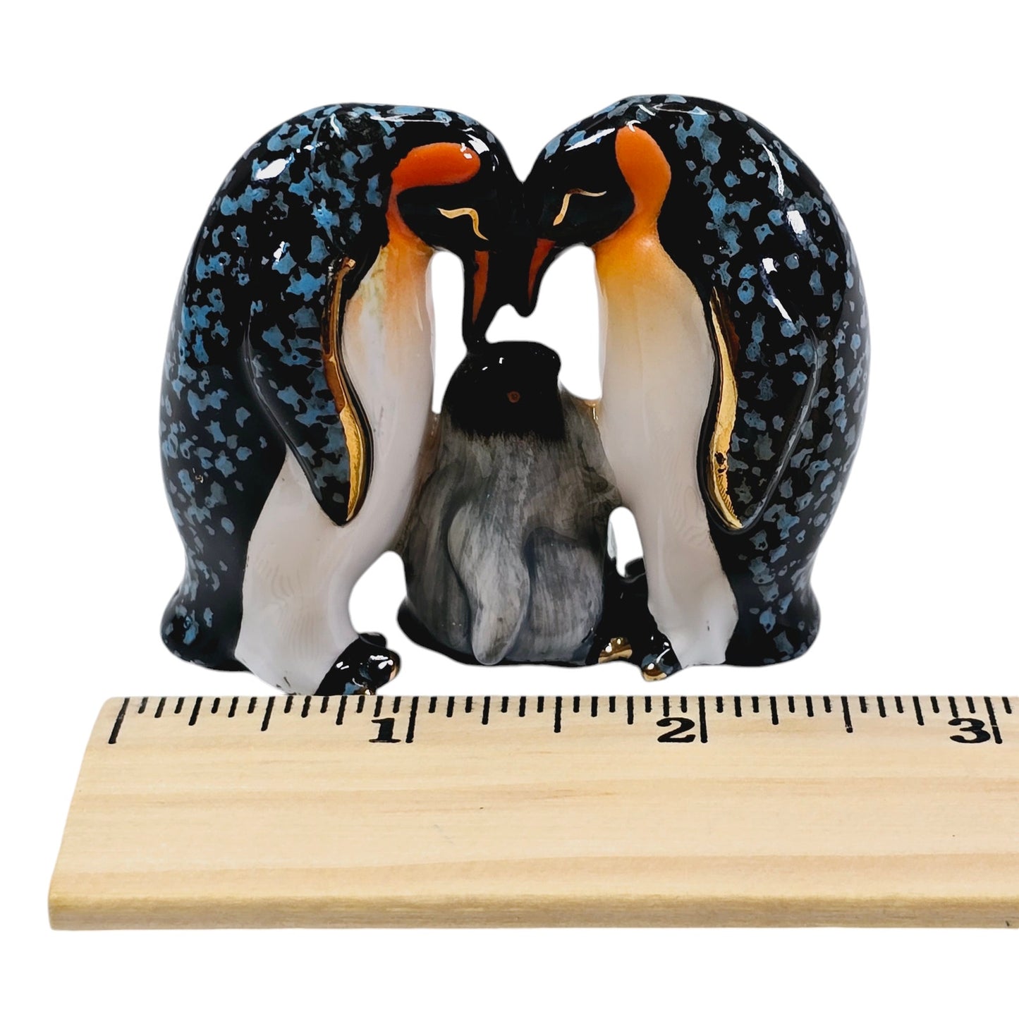 Emperor Penguin Family Ceramic Glazed Figurine, 2" H x 2.5" W