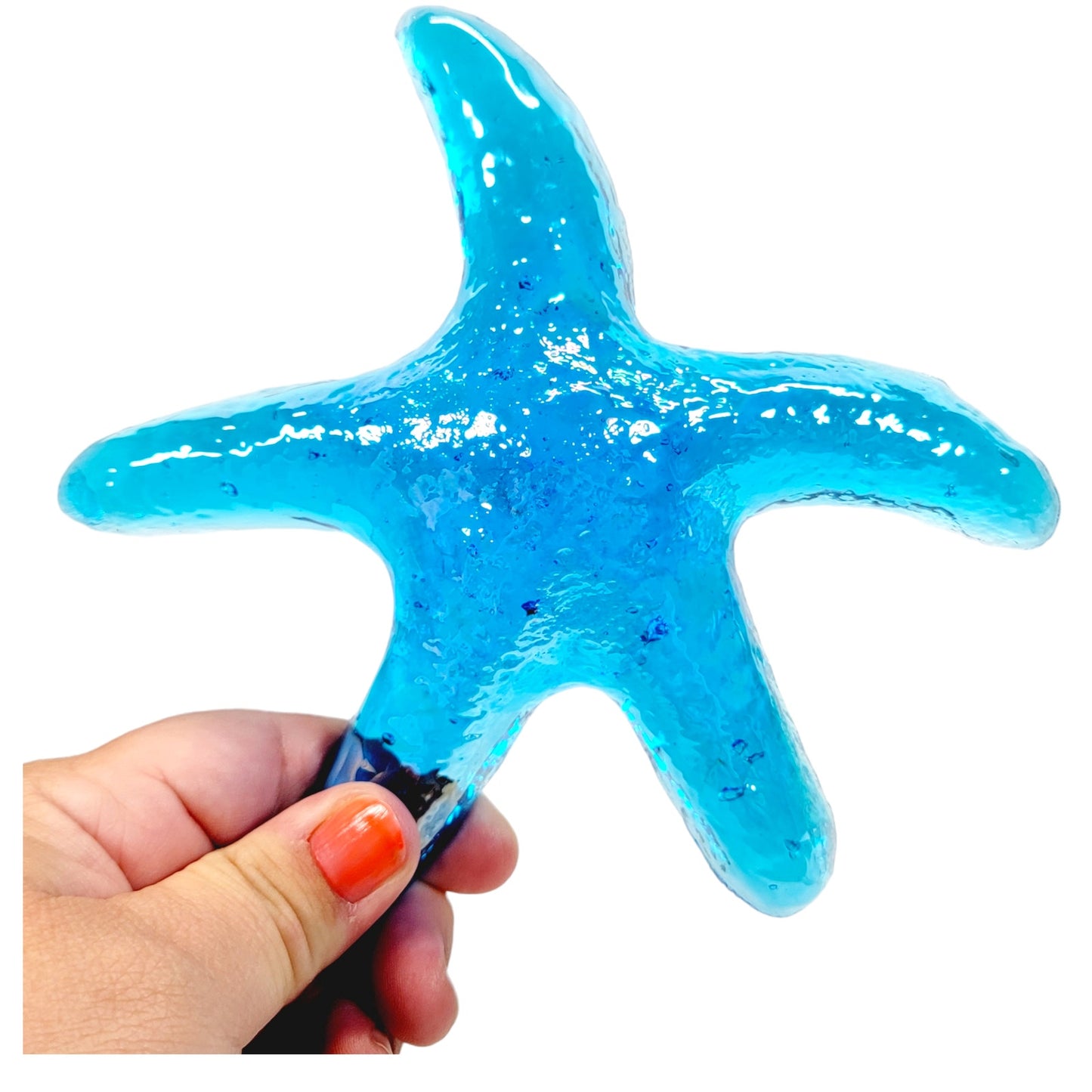 Blue Art Glass Textured Starfish Paperweight 6" W