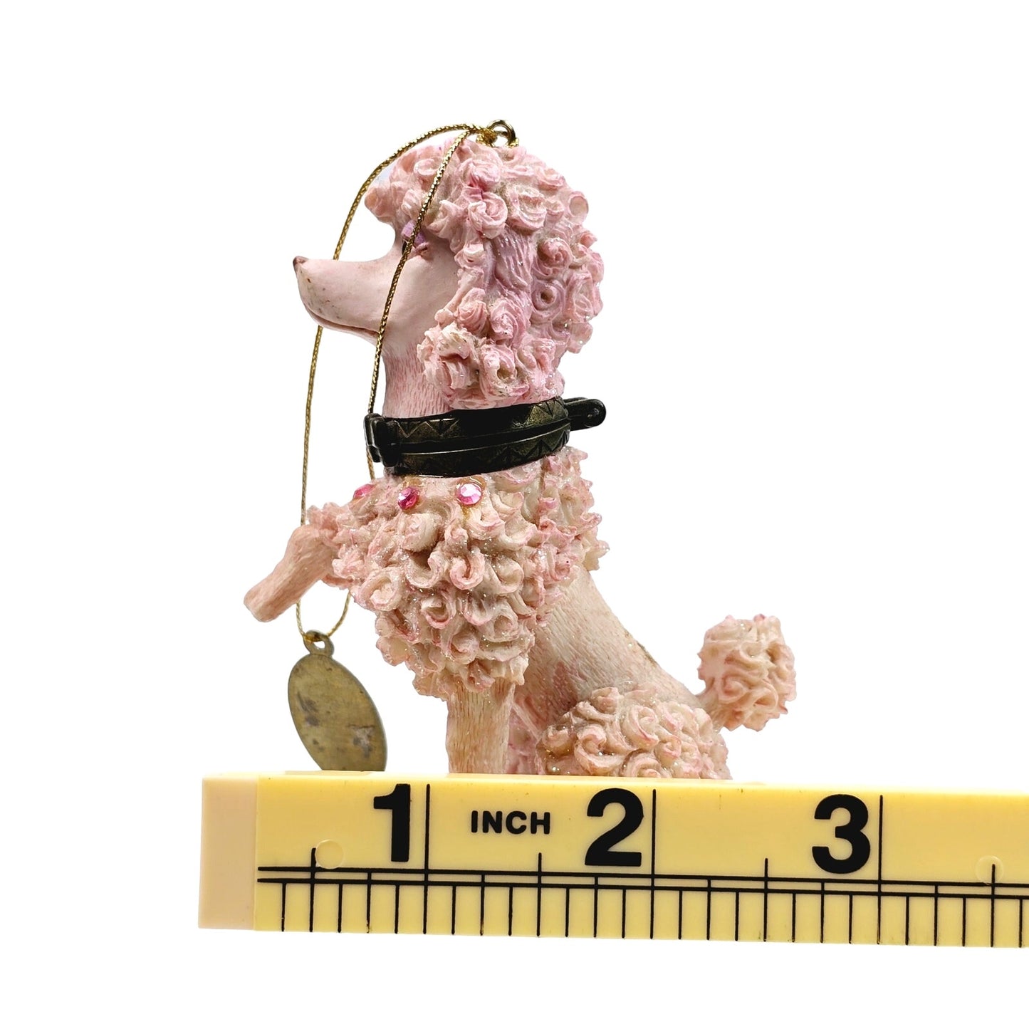 Vtg Katherine's Collection Spagetti Poodle, Trinket Box / Ornament, Sugar Textured Ceramic Pink Sparkle